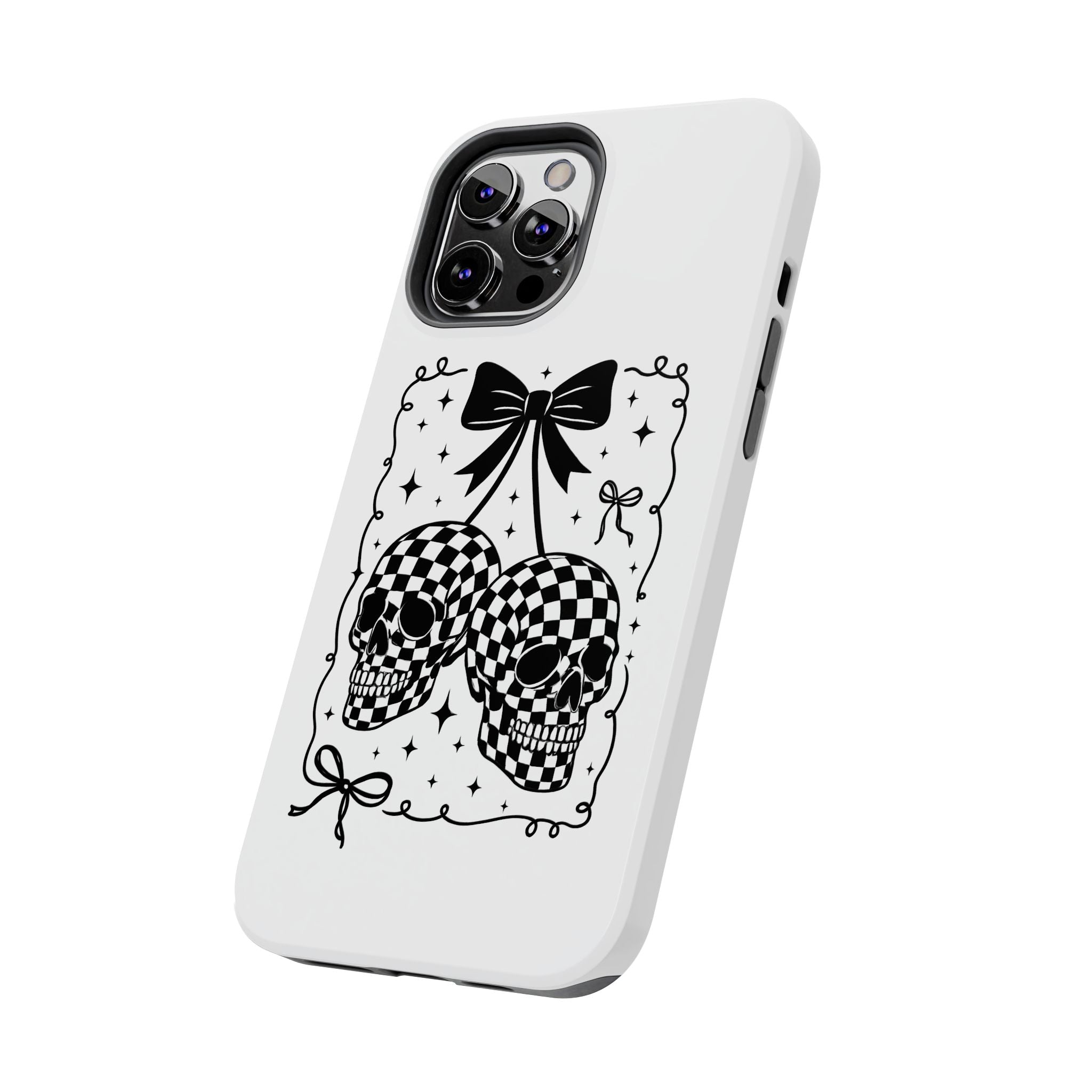Skull Bow Phone Case - Checkerboard Gothic Tough Phone Case