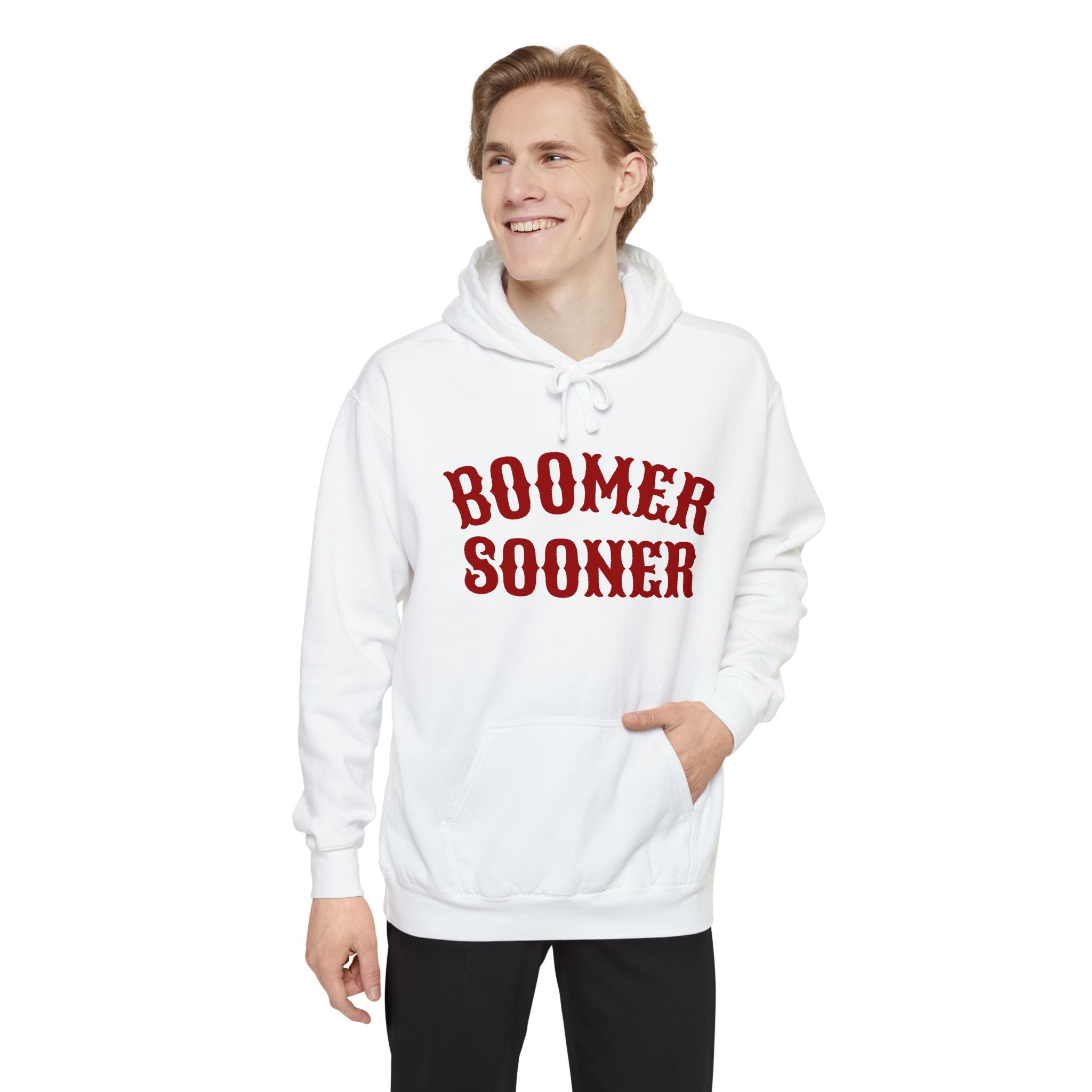 Boomer Sooner Hoodie — OU Crimson Vintage Arch Pullover