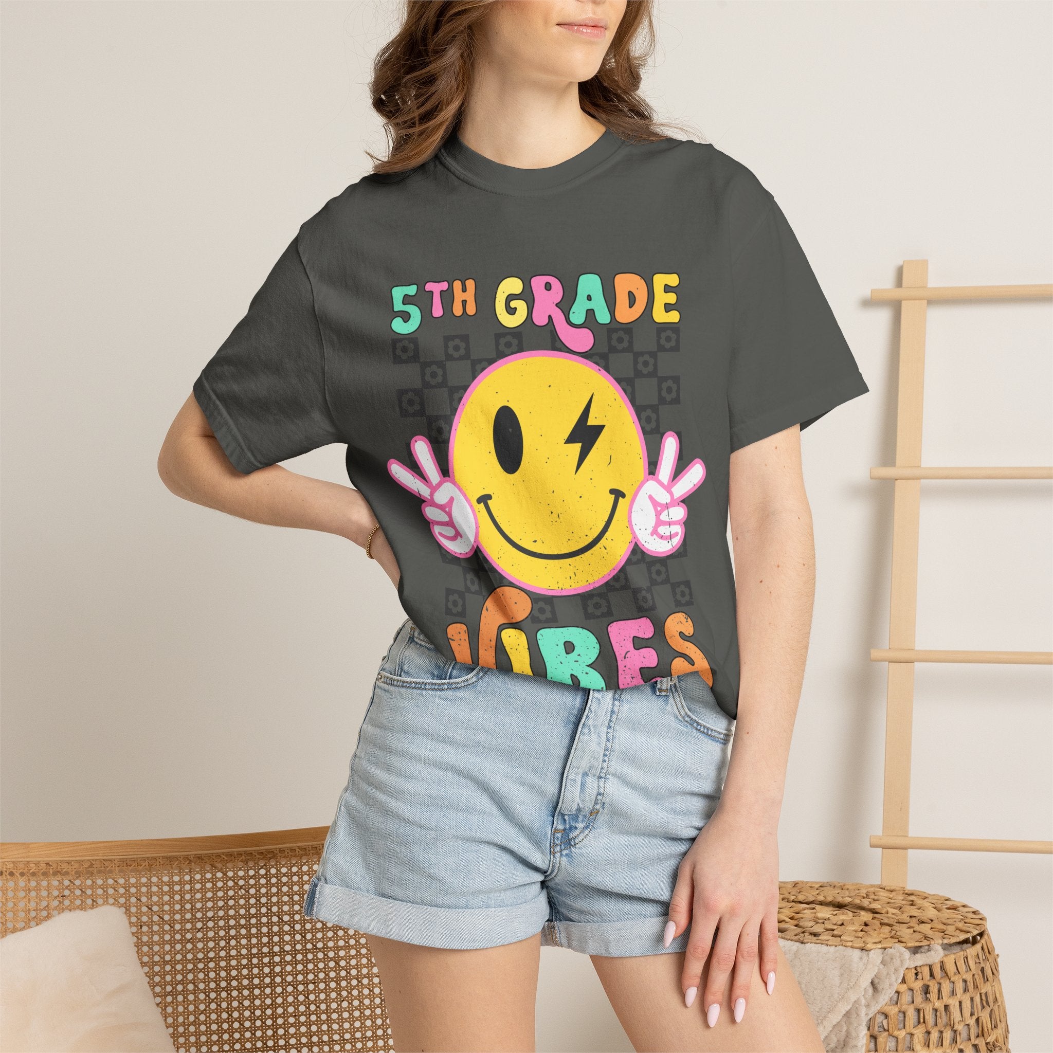 5th Grade Vibes T-Shirt — Retro Smiley Peace School Tee