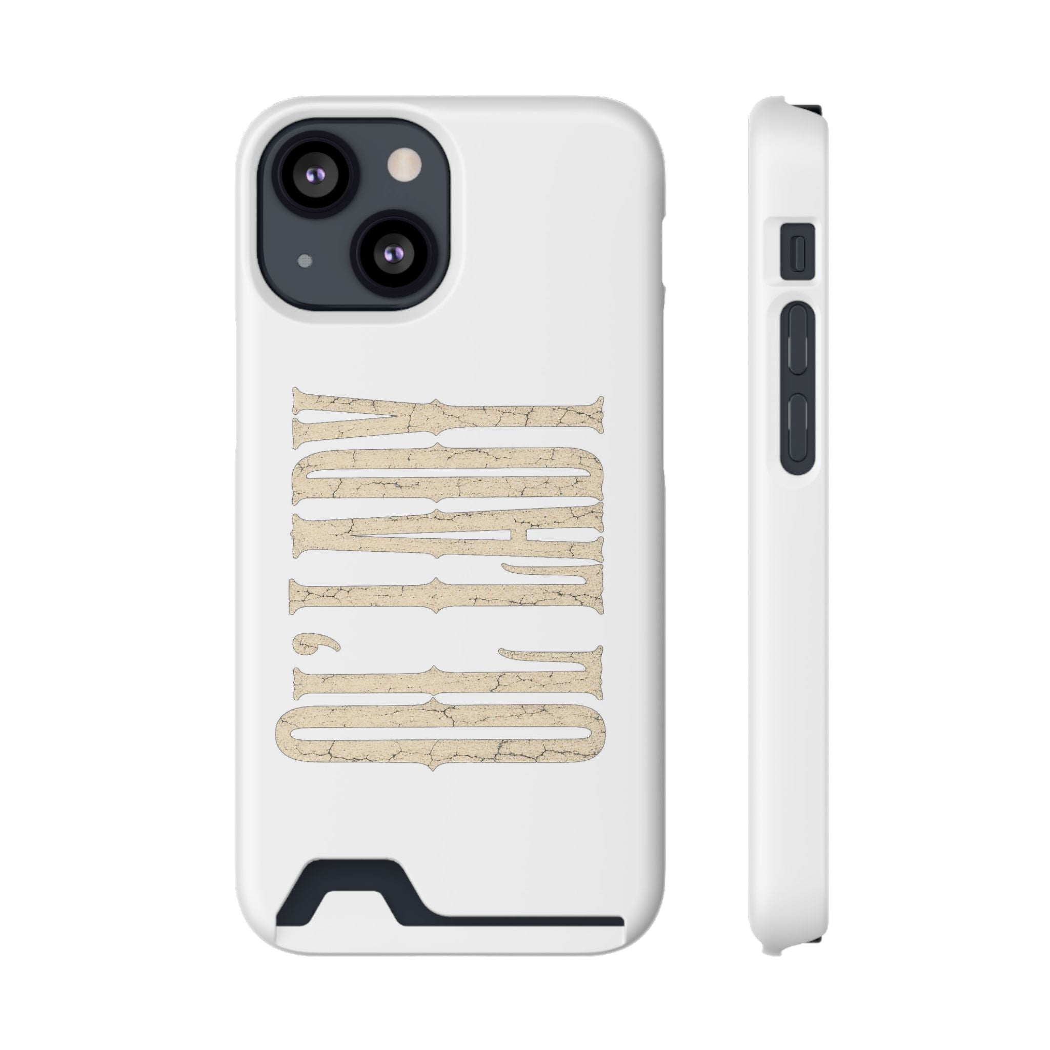 Card Holder Phone Case — Vintage Beige 'Old Soul' Typography