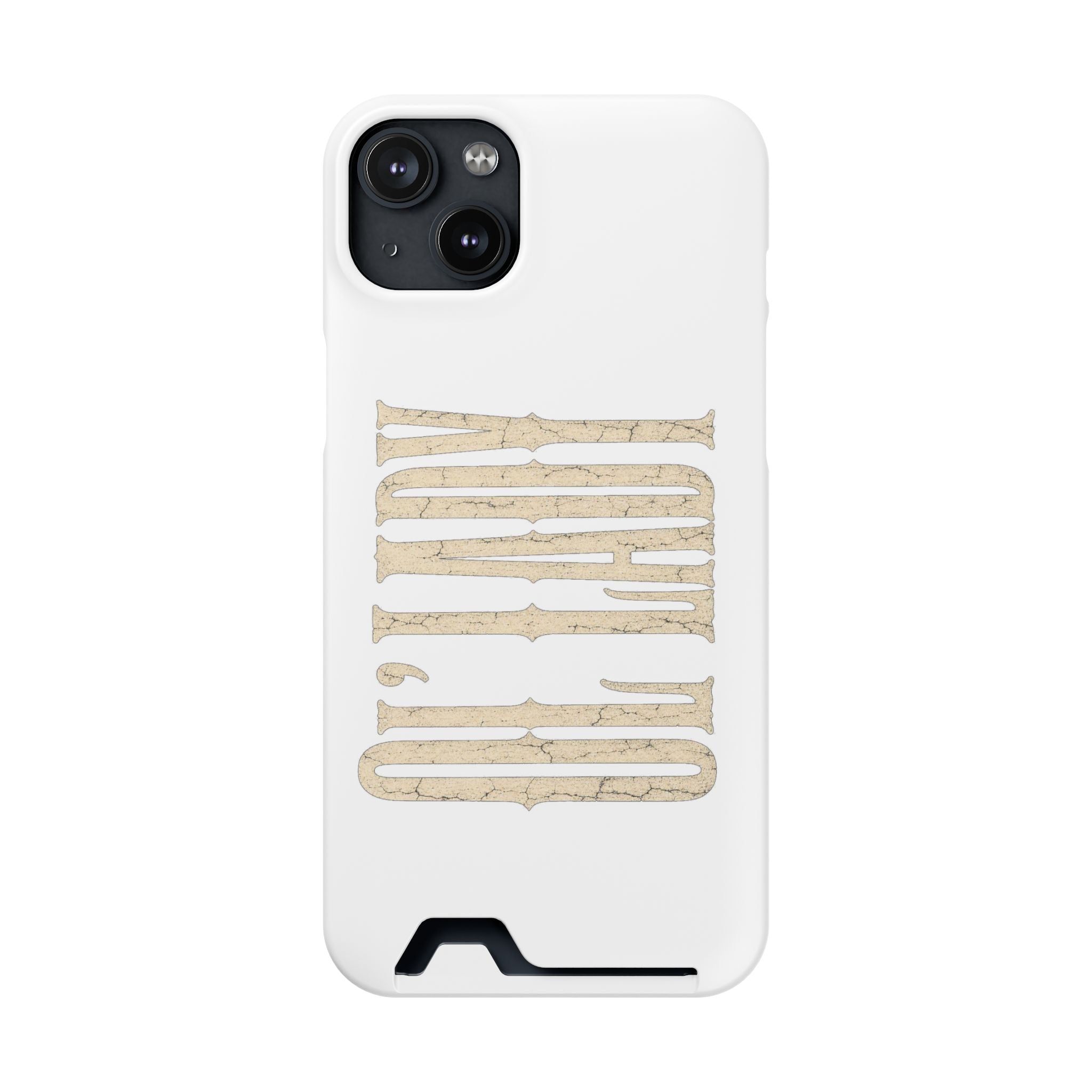 Card Holder Phone Case — Vintage Beige 'Old Soul' Typography