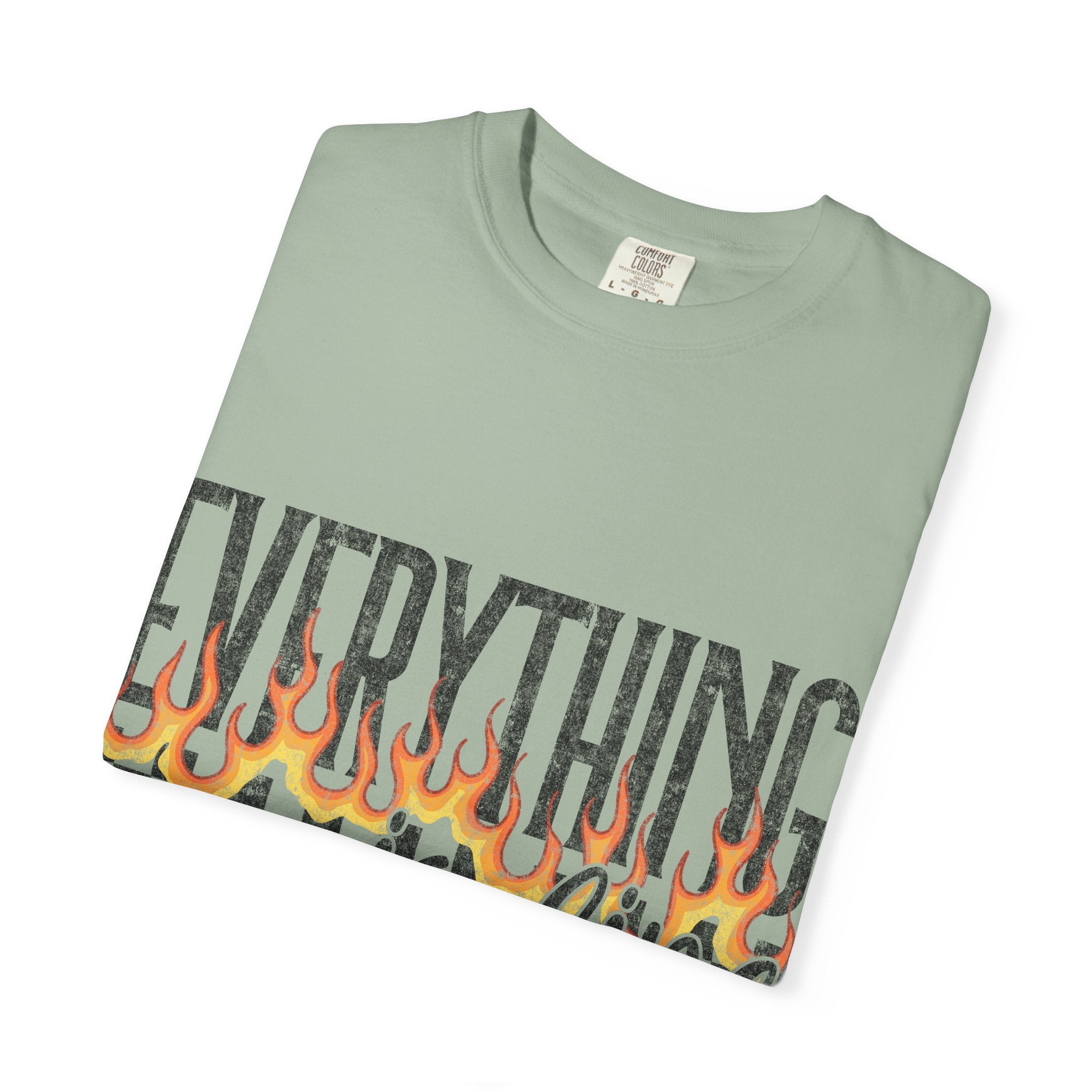 Everything Is Fine T-Shirt — Retro Flames & Checkerboard Graphic Tee