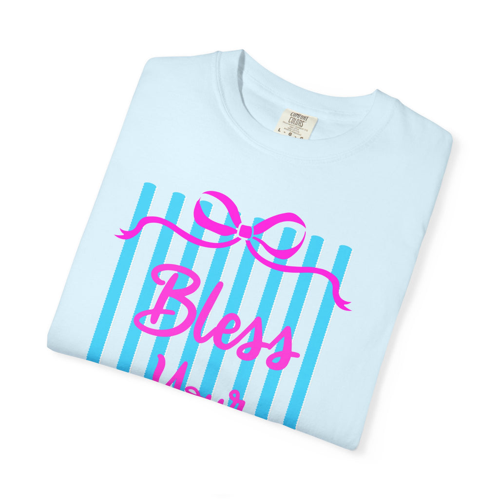 Bless Your Heart T-Shirt — Southern Phrase Graphic Tee (Pink & Blue Stripes)