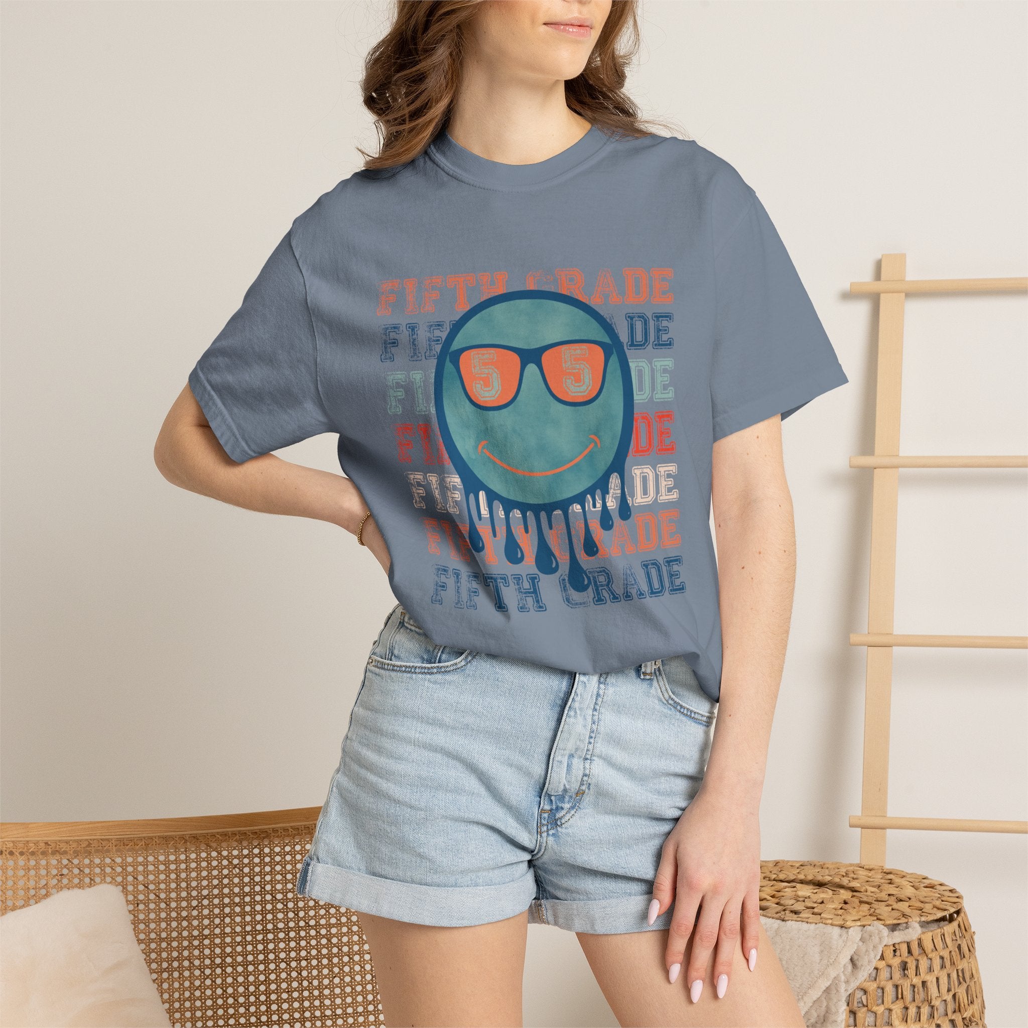 Fifth Grade Retro Smiley Tee - Melting Sunglasses Graphic
