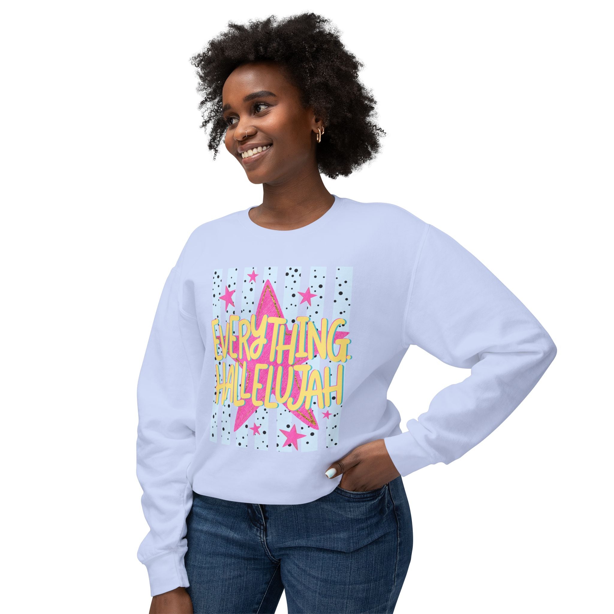 Crewneck Sweatshirt — "Everything Hallelujah" Retro Star Graphic