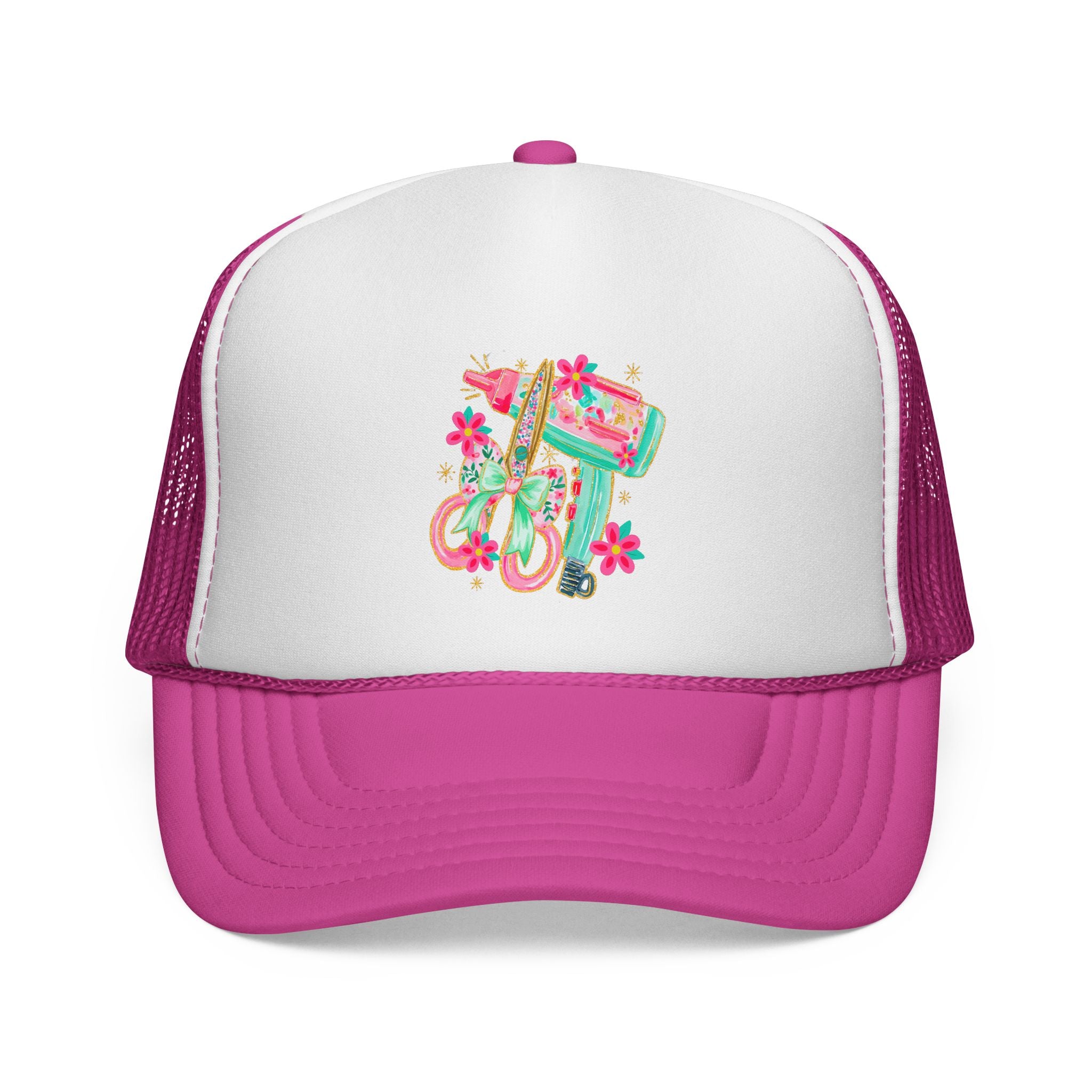 Trucker Cap — Floral Surfboard & Vintage Van Design