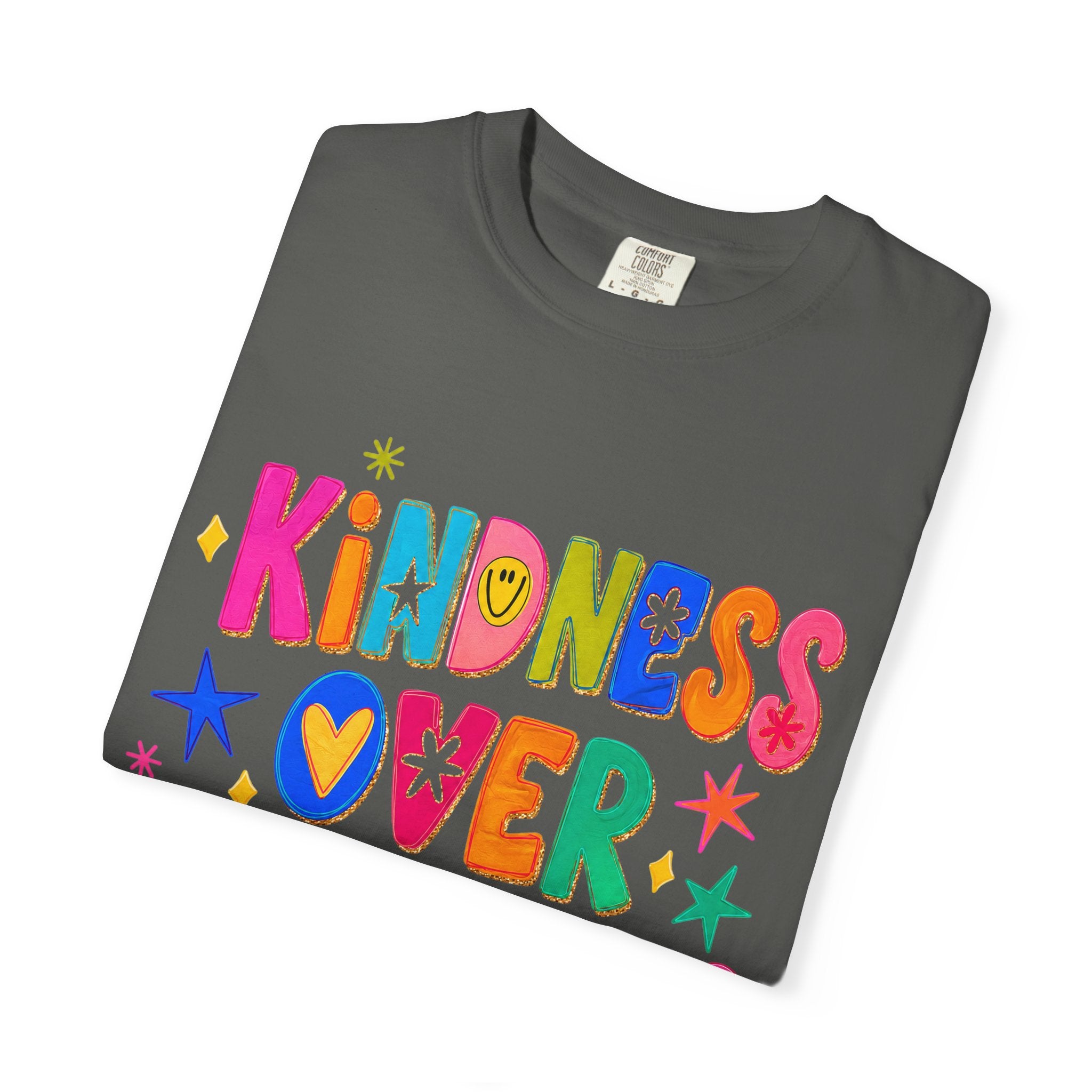 Kindness Over Coolness Graphic T-Shirt — Colorful Positive Message Tee