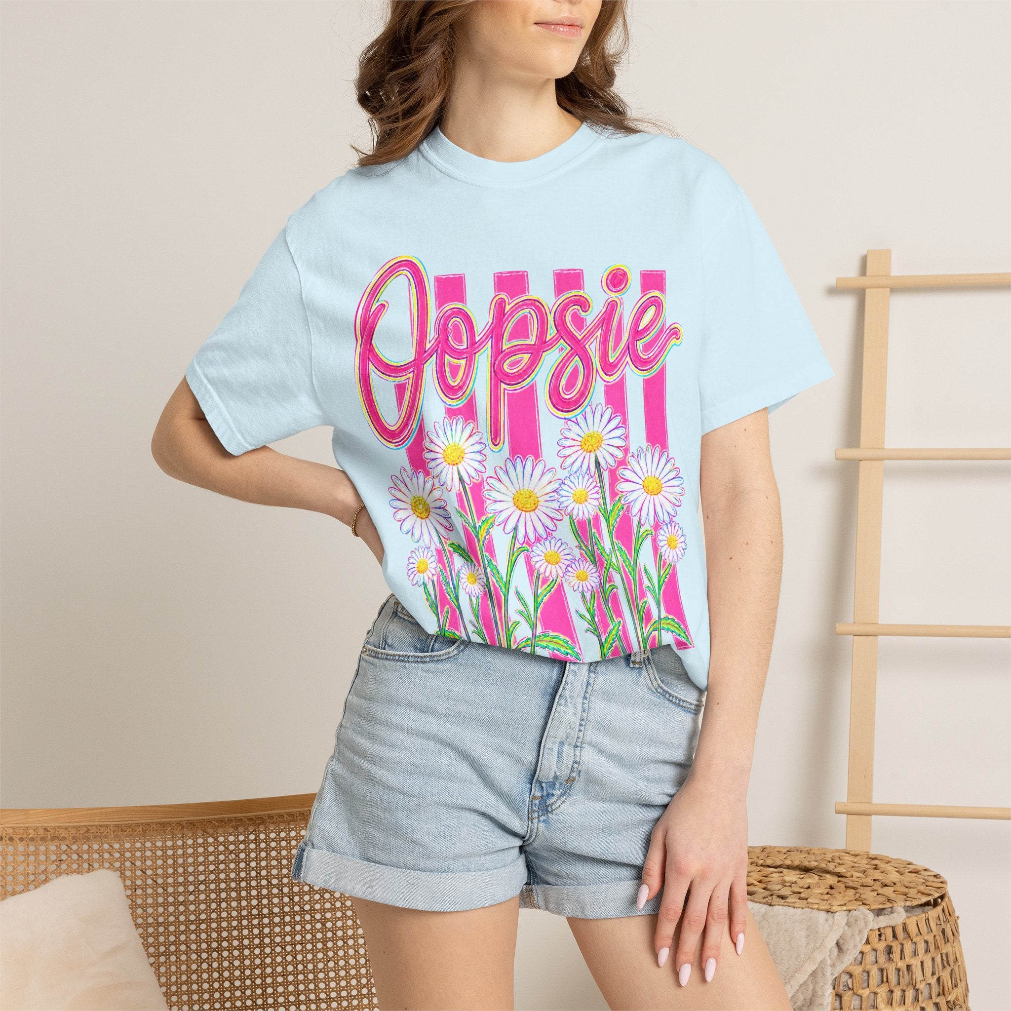 Oopsie Daisy T-Shirt — Retro Pink Stripes & Daisies Graphic Tee
