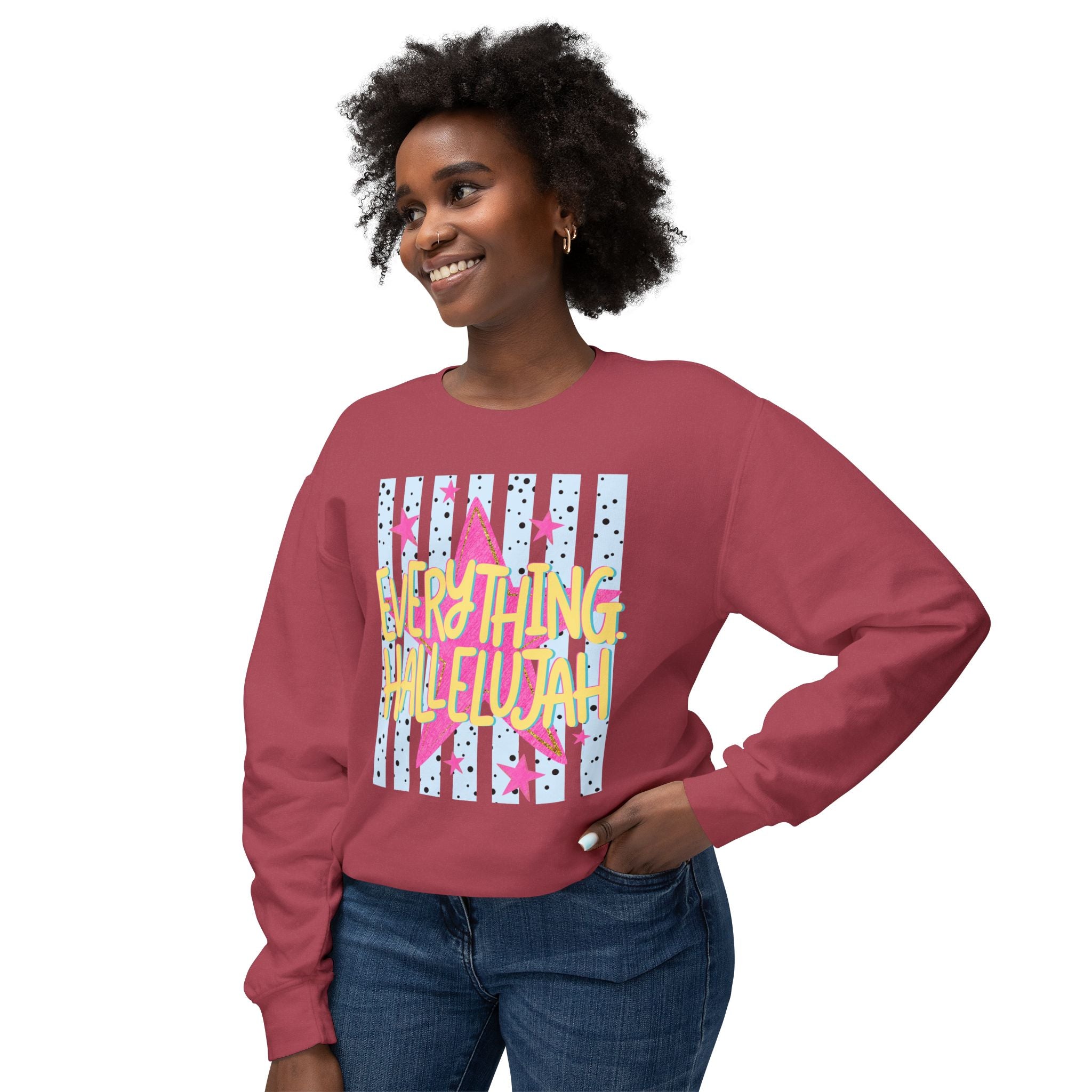 Crewneck Sweatshirt — "Everything Hallelujah" Retro Star Graphic