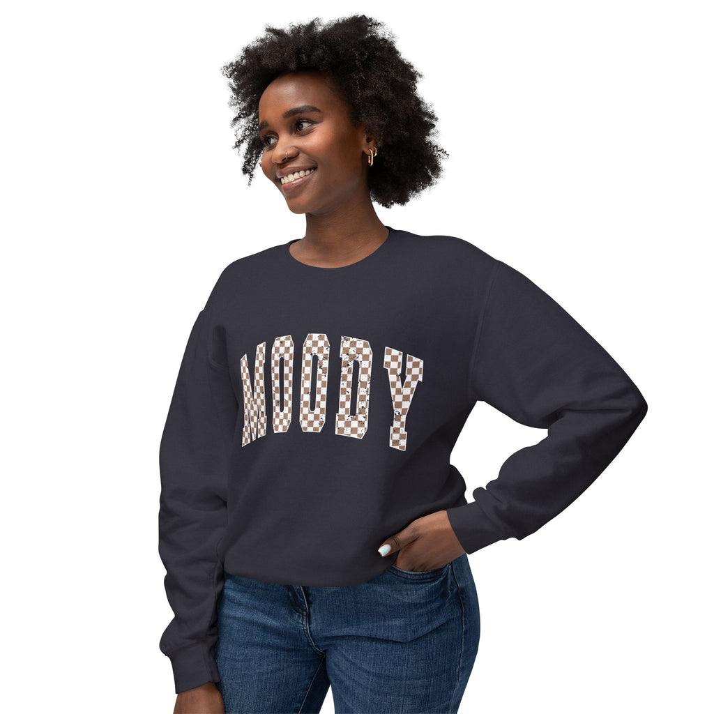 Woody Checkerboard Crewneck Sweatshirt — Peach Graphic Pullover