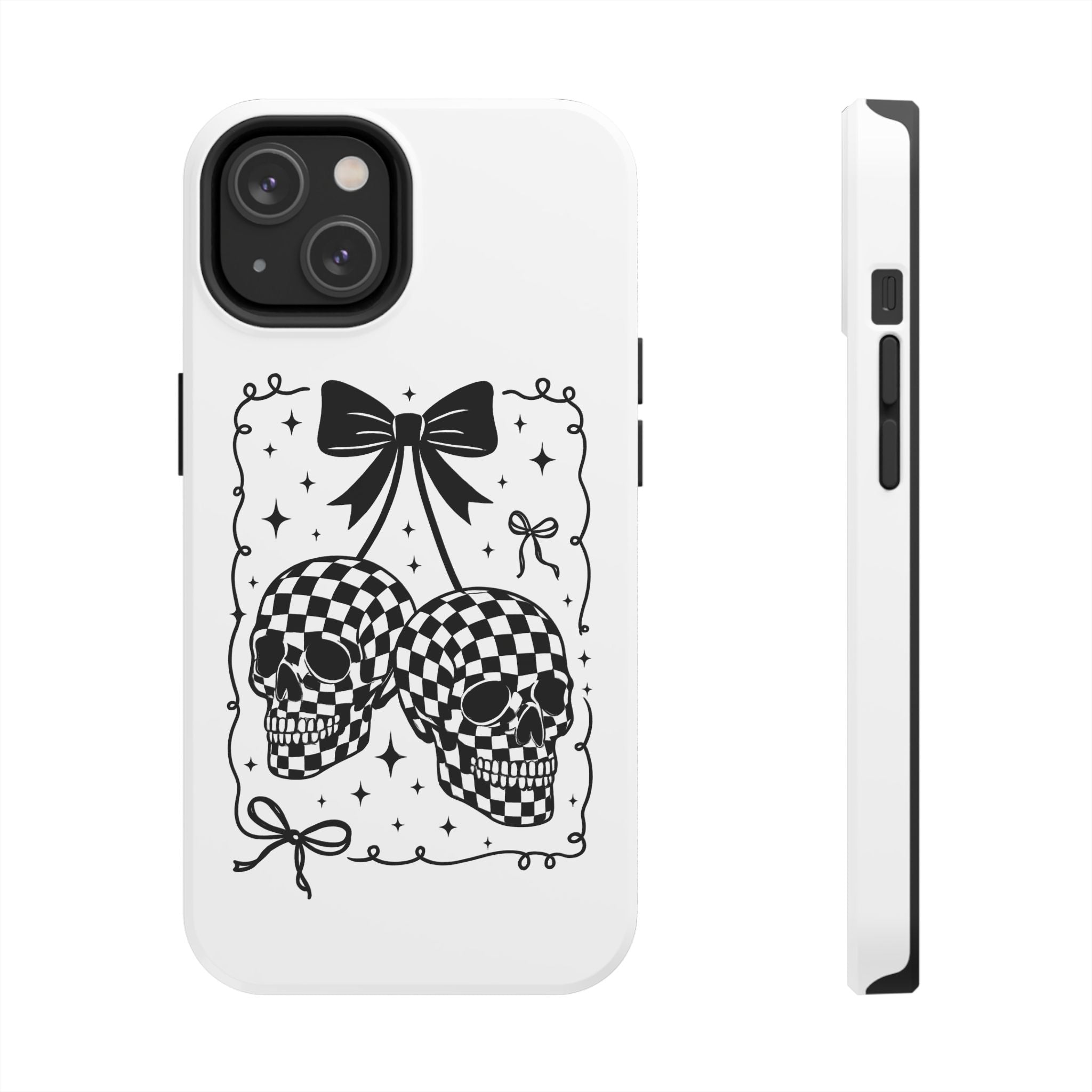 Skull Bow Phone Case - Checkerboard Gothic Tough Phone Case