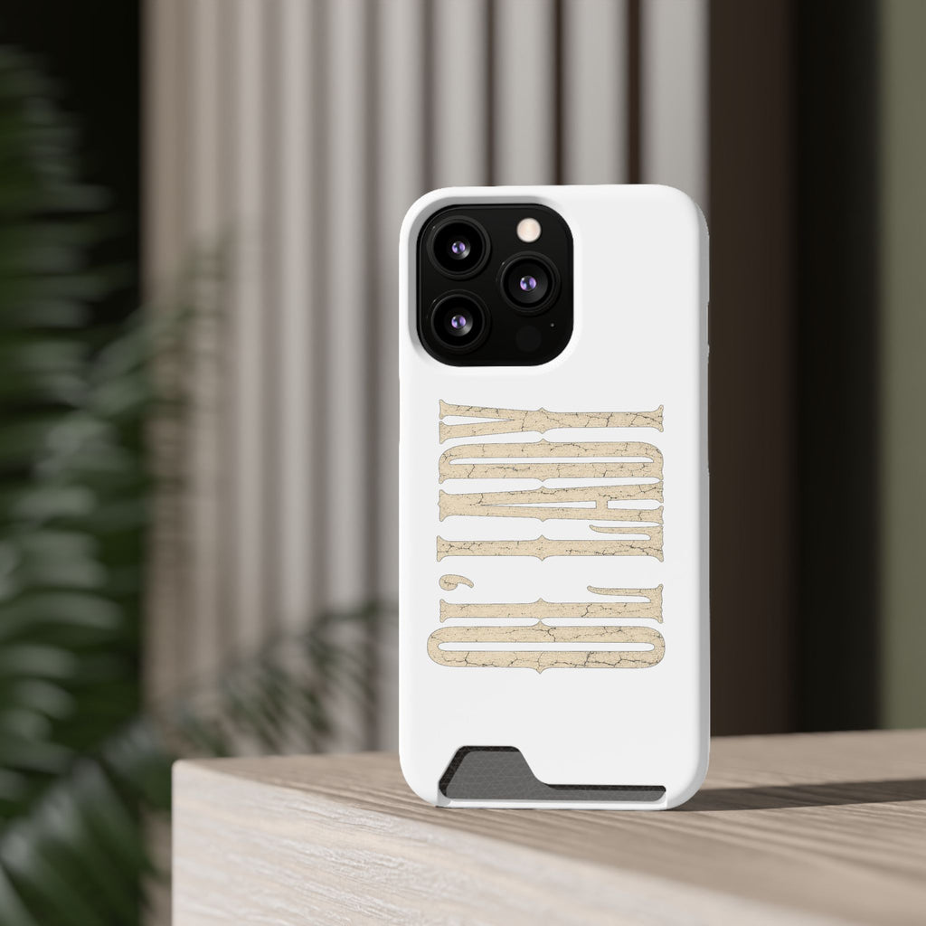 Card Holder Phone Case — Vintage Beige 'Old Soul' Typography