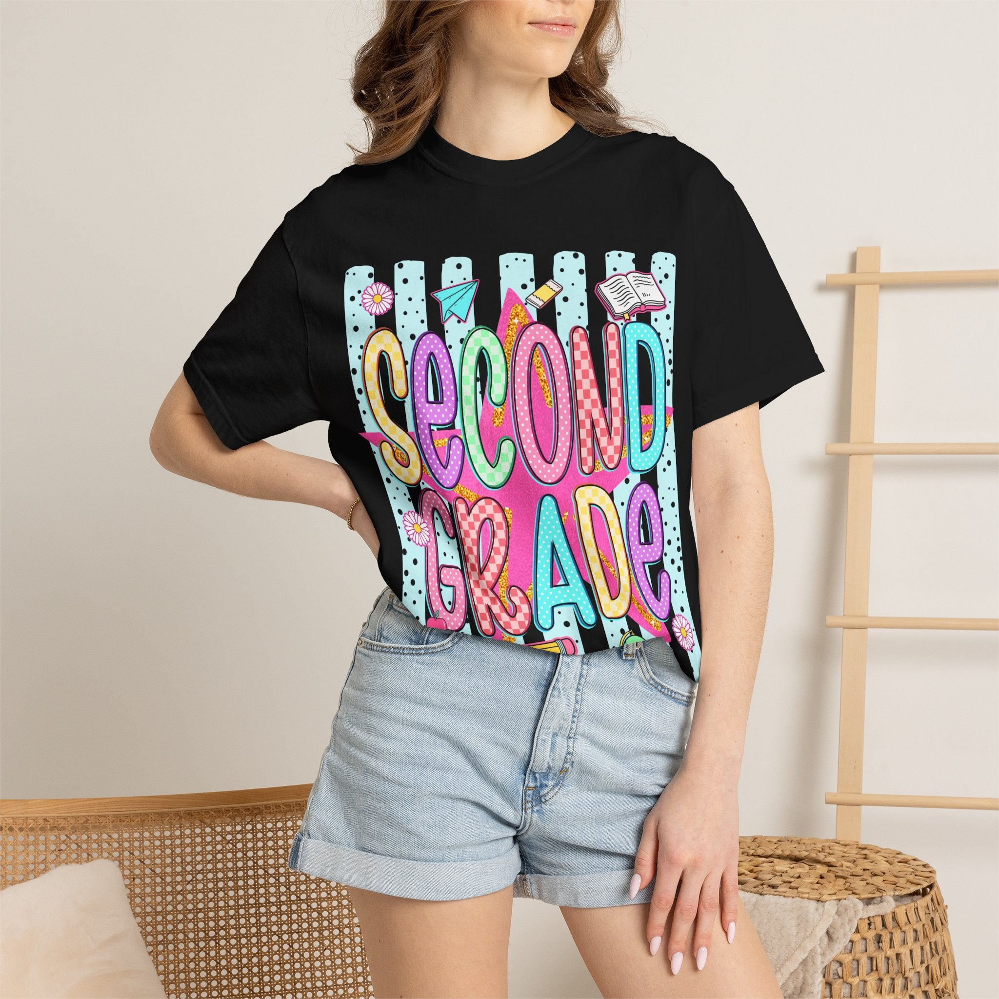 Second Grade T-Shirt — Cute Colorful School Tee for Teachers & Students