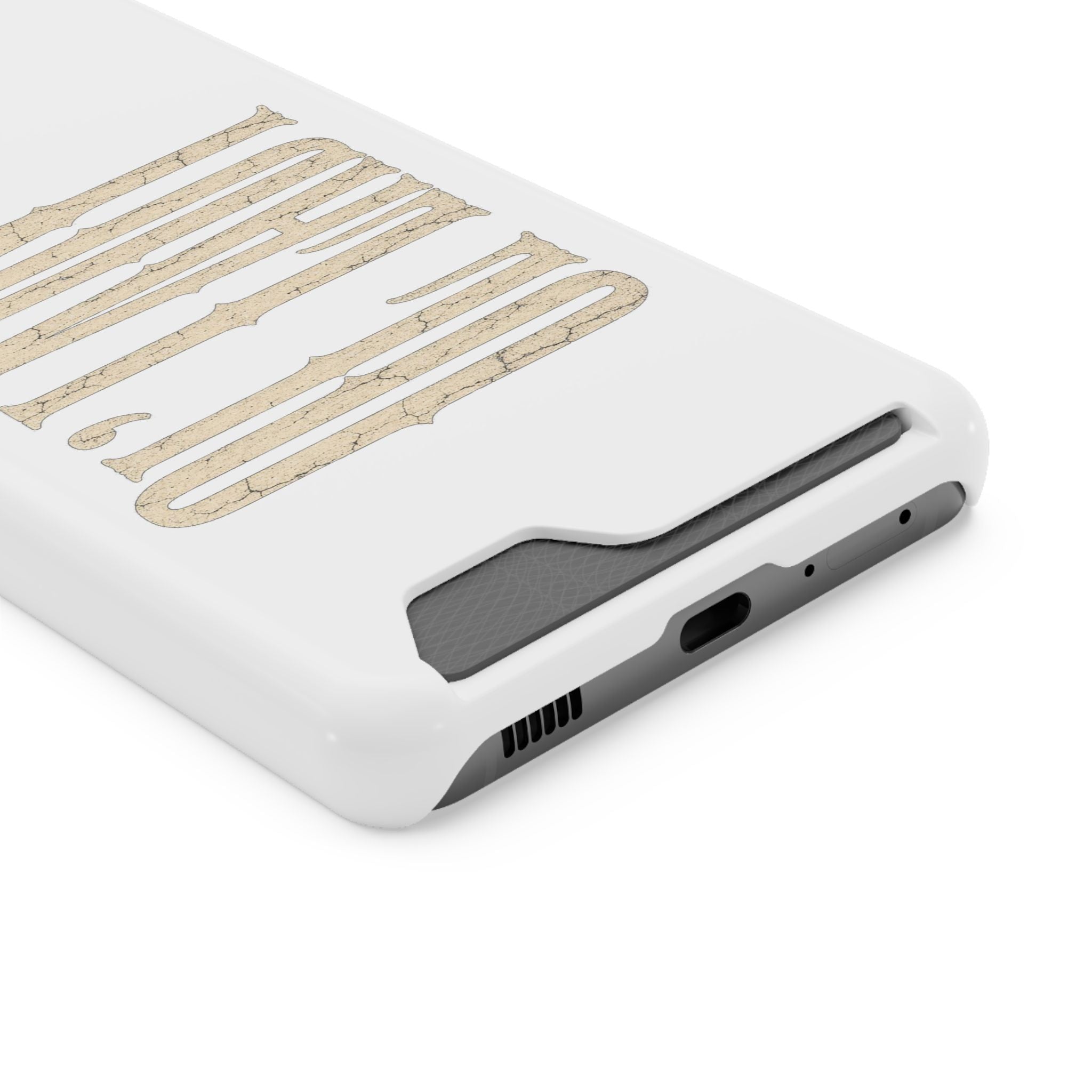 Card Holder Phone Case — Vintage Beige 'Old Soul' Typography