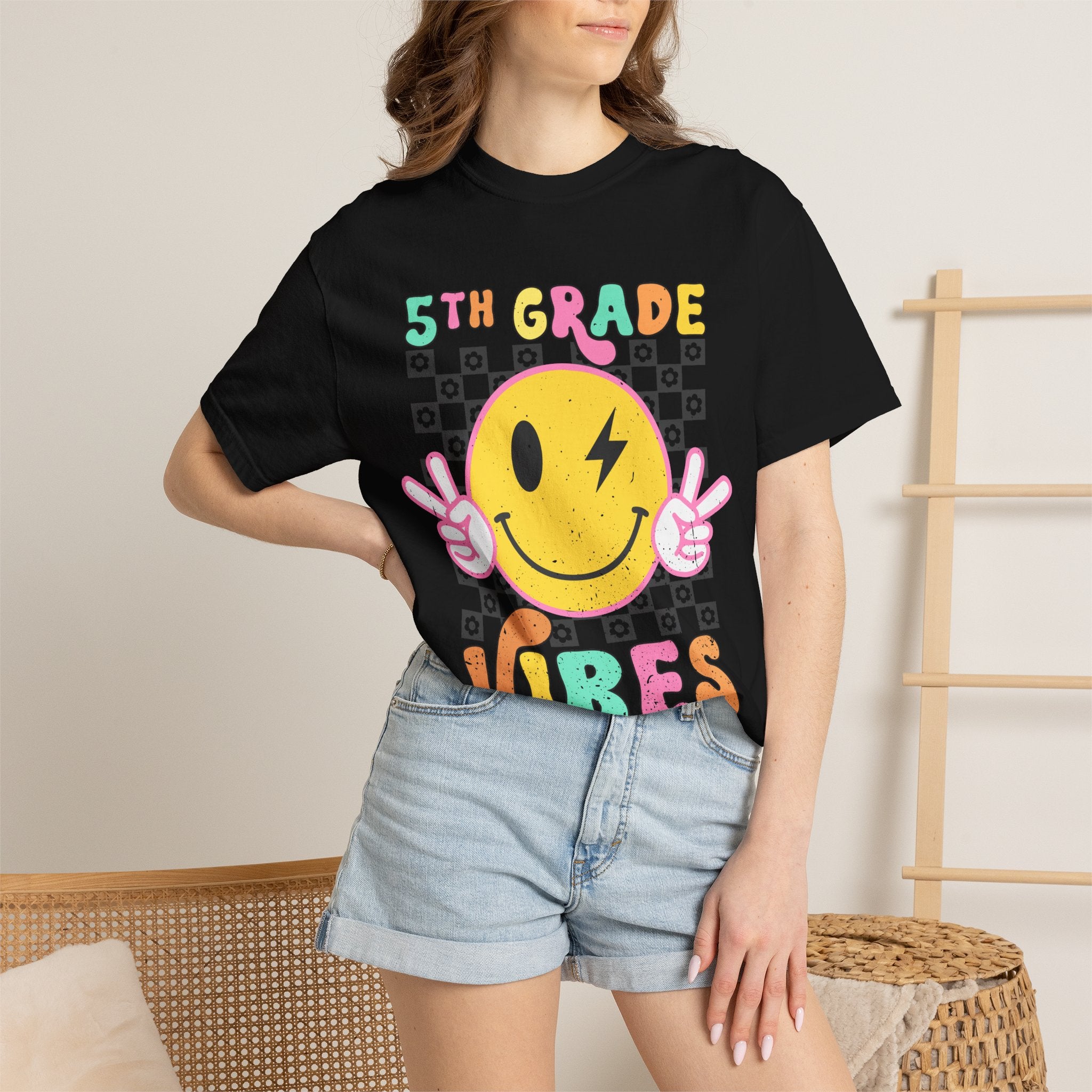 5th Grade Vibes T-Shirt — Retro Smiley Peace School Tee