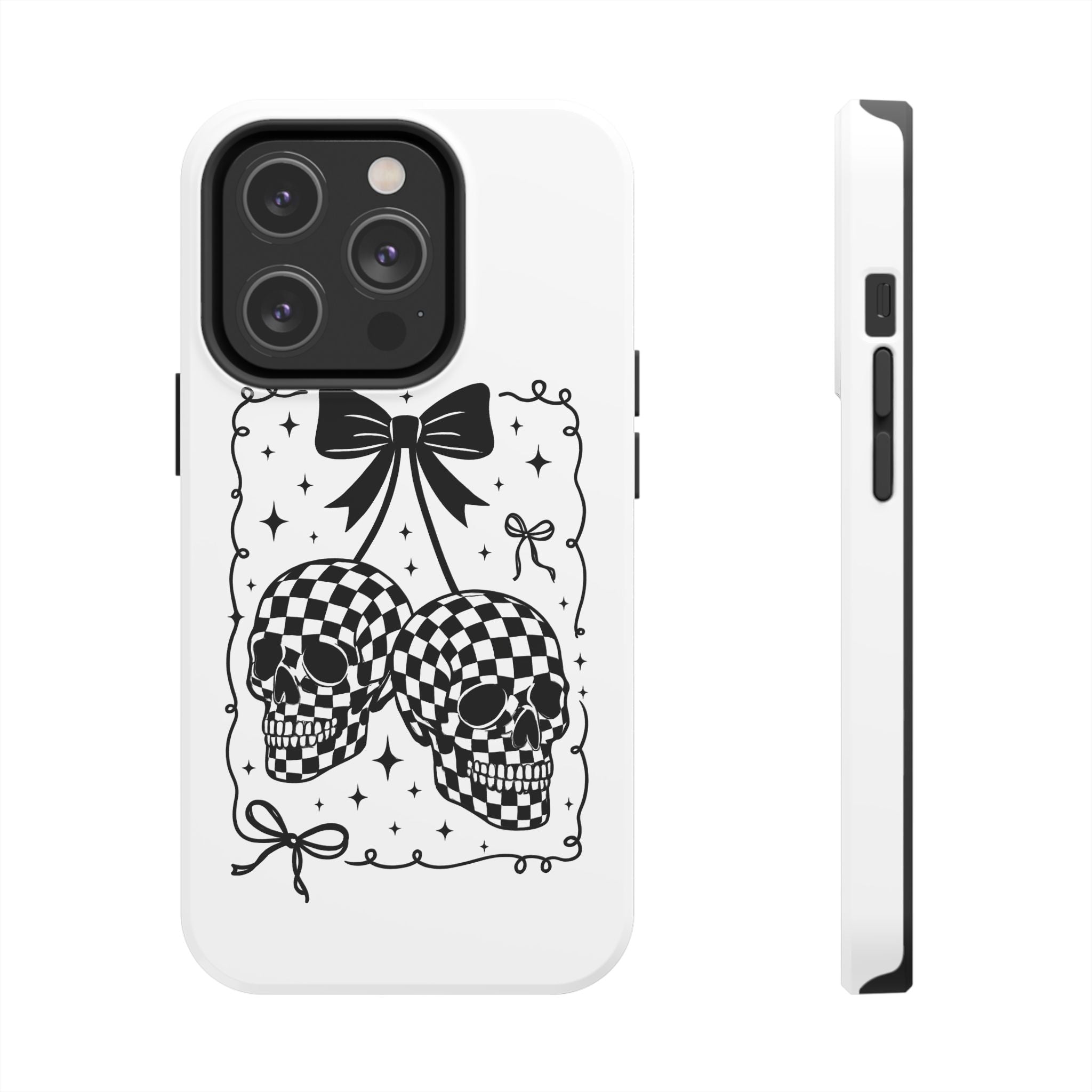 Skull Bow Phone Case - Checkerboard Gothic Tough Phone Case