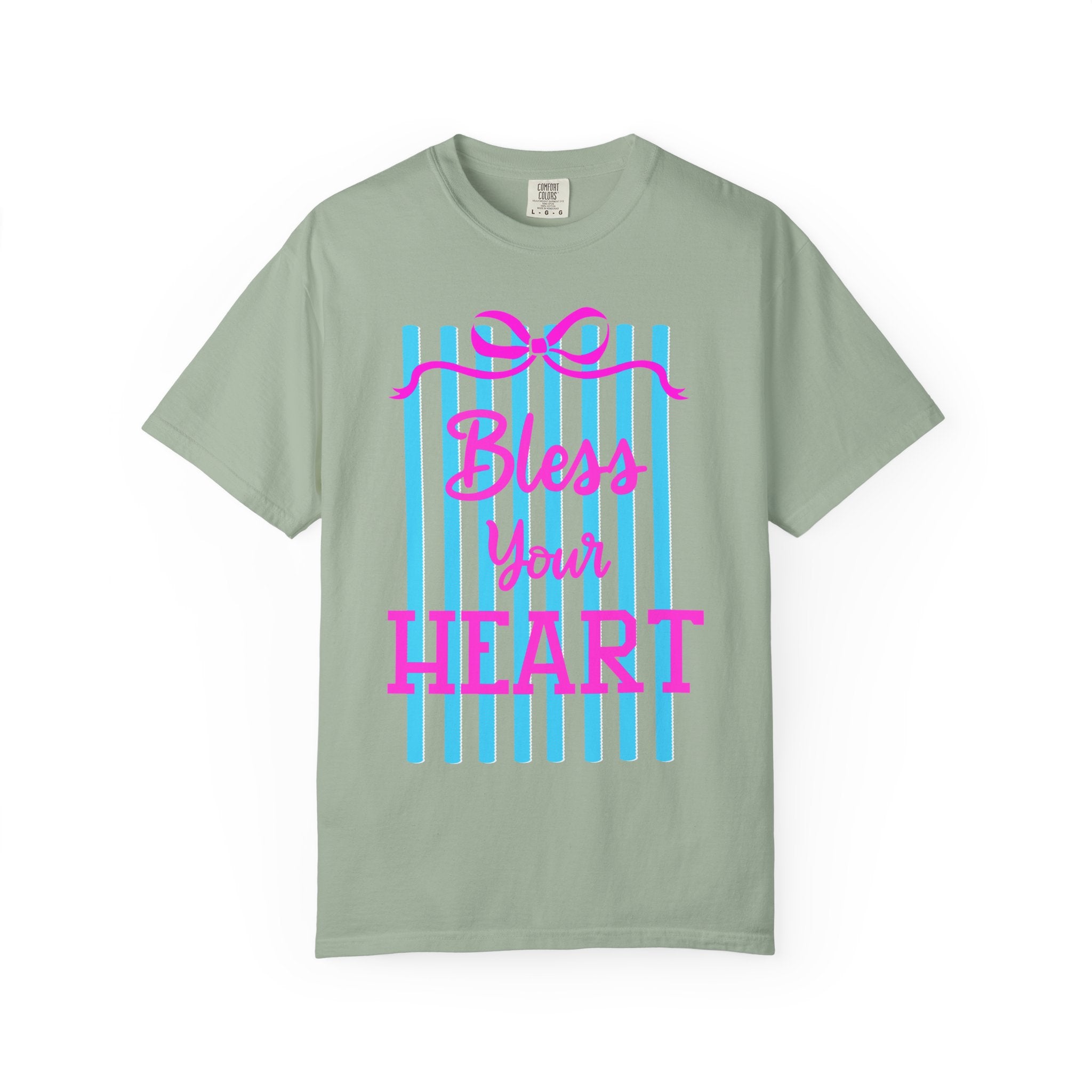 Bless Your Heart T-Shirt — Southern Phrase Graphic Tee (Pink & Blue Stripes)