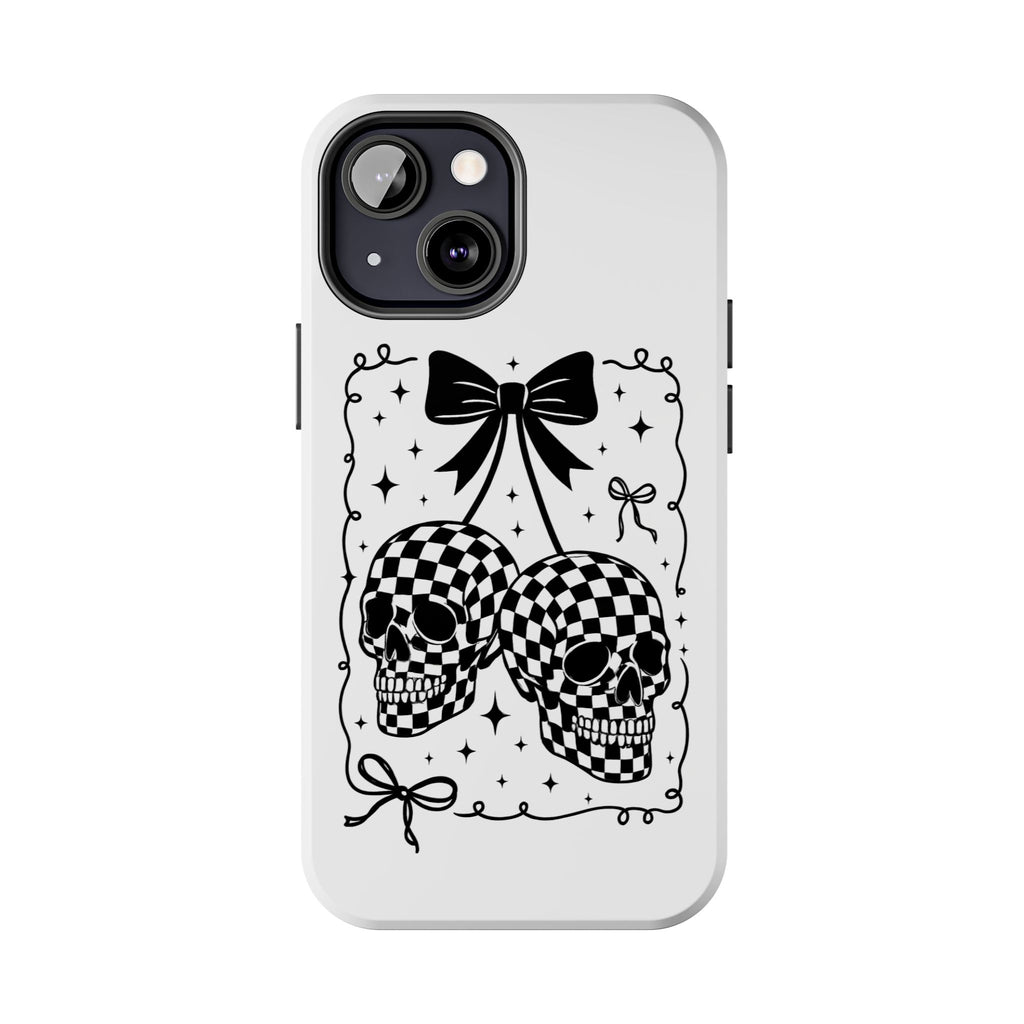 Skull Bow Phone Case - Checkerboard Gothic Tough Phone Case