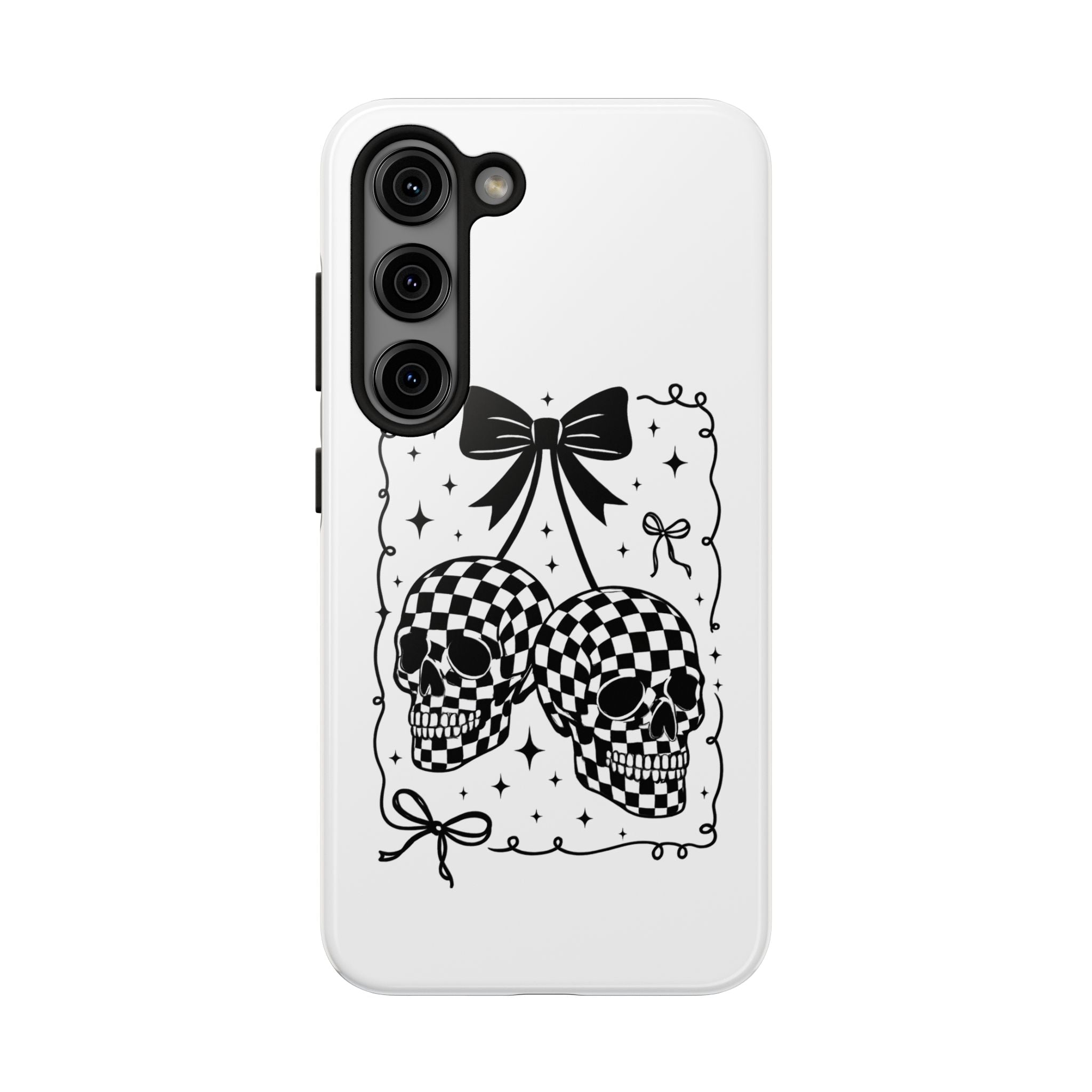 Skull Bow Phone Case - Checkerboard Gothic Tough Phone Case
