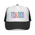 Teacher Trucker Hat — Colorful Patchwork Educator Cap