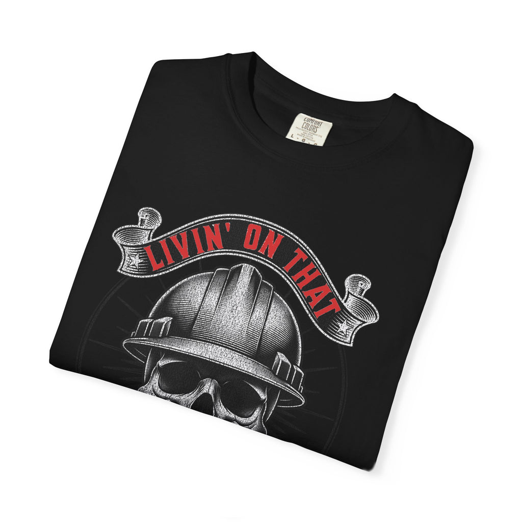 Skull Miner T-Shirt — 'Livin' On That Coal Dust' Vintage Workwear Tee