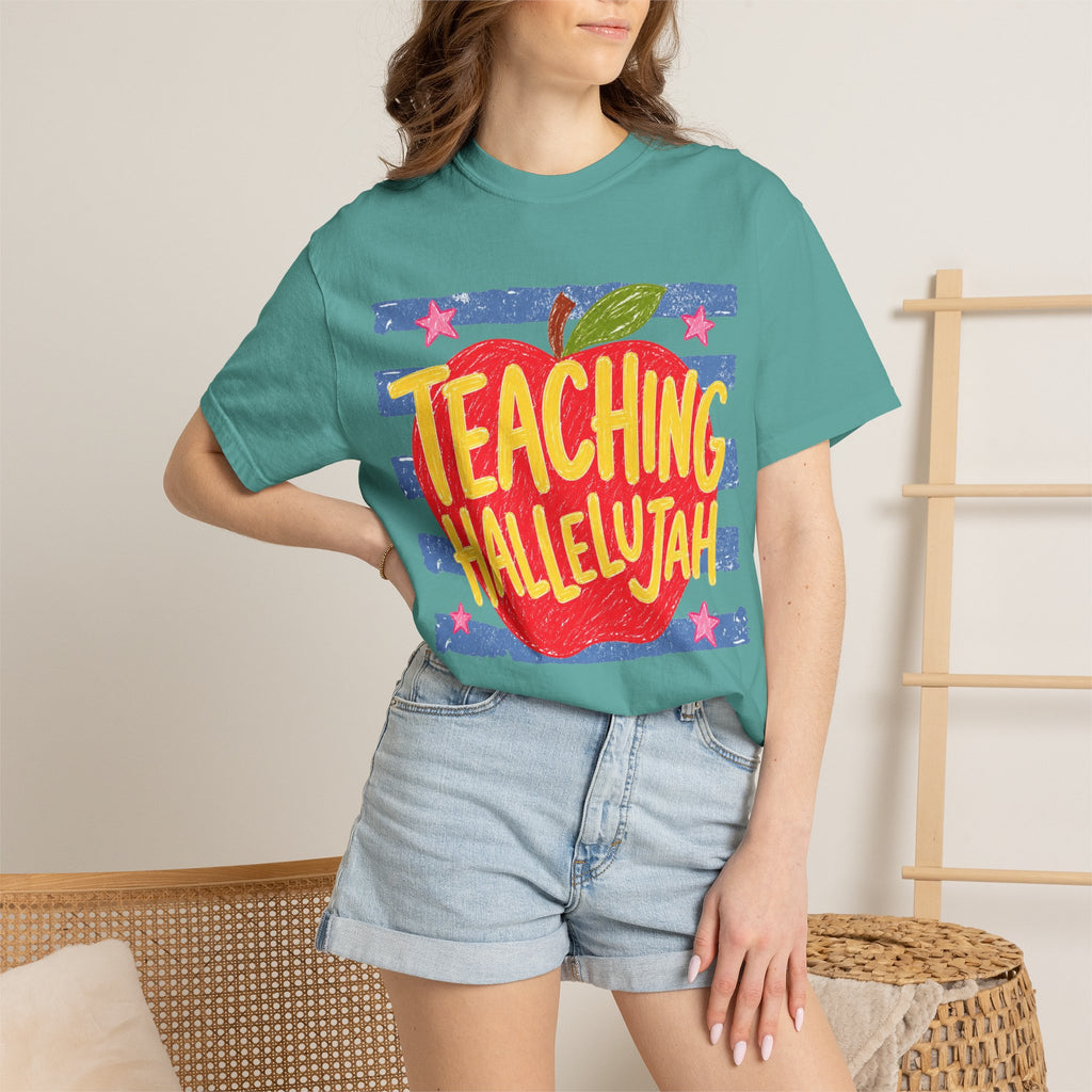 Teaching Hallelujah Teacher T-Shirt — Apple Graphic Back-to-School Gift