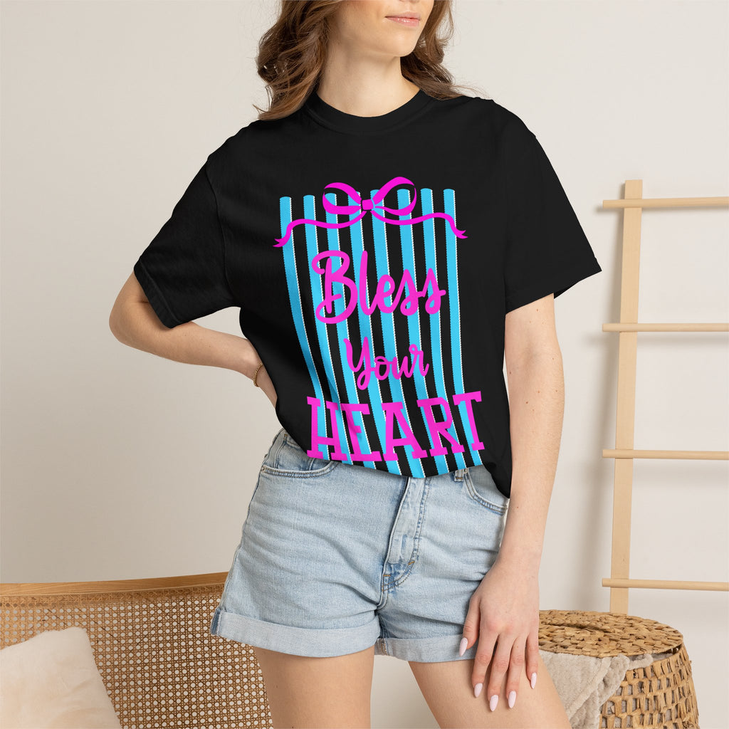Bless Your Heart T-Shirt — Southern Phrase Graphic Tee (Pink & Blue Stripes)