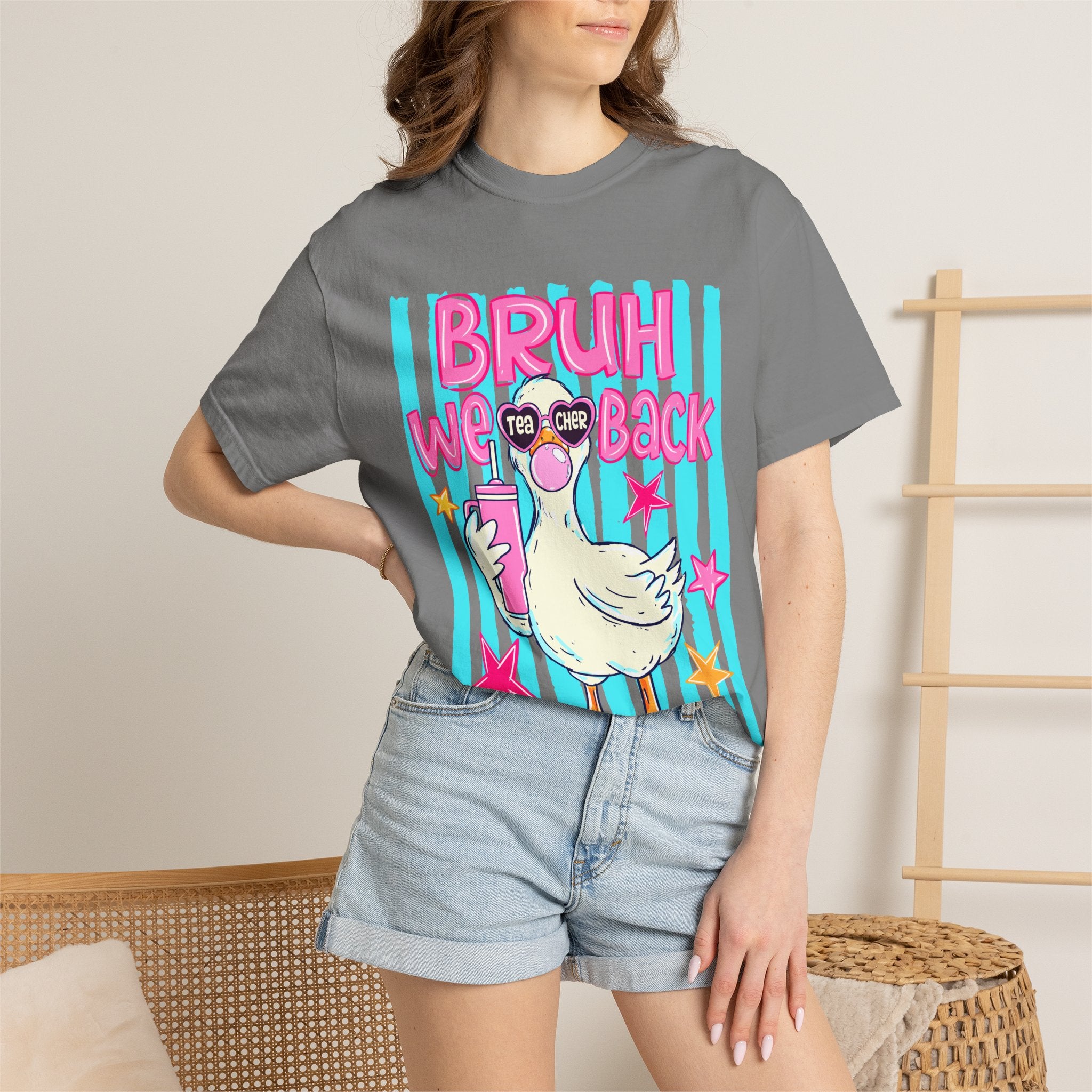 T‑Shirt — 'Bruh We Back' Duck Graphic Tee (Retro Pastel Streetwear)