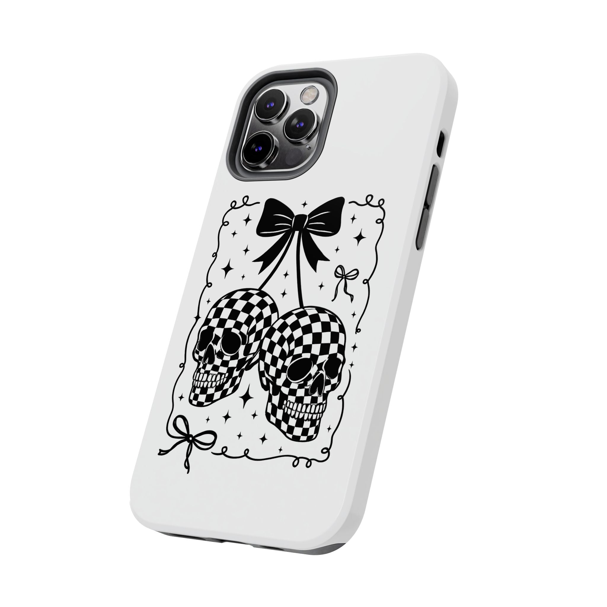 Skull Bow Phone Case - Checkerboard Gothic Tough Phone Case