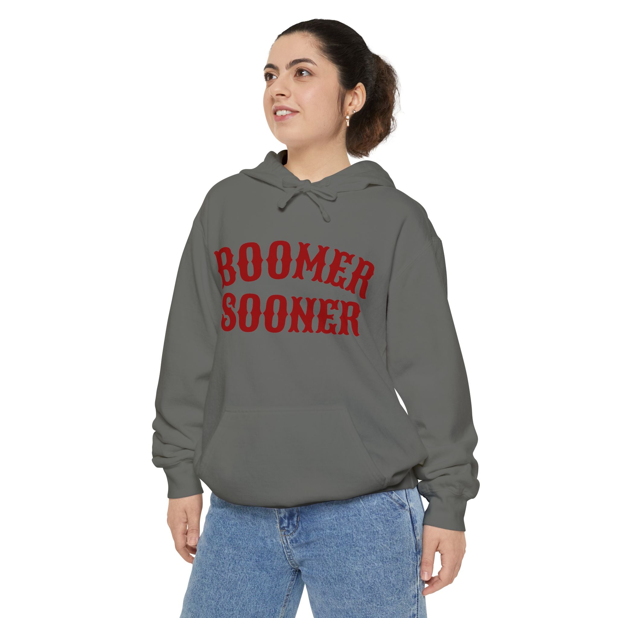 Boomer Sooner Hoodie — OU Crimson Vintage Arch Pullover