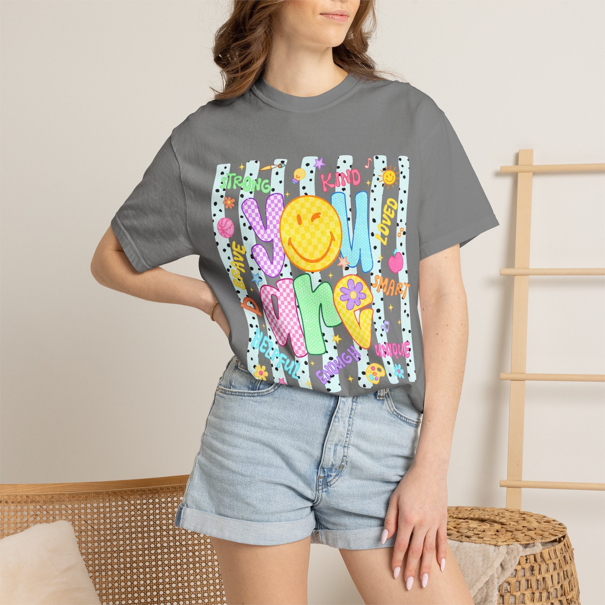 You Are Amazing T-Shirt — Positive Vibes Graphic Tee with Smiley & Kindness Doodle
