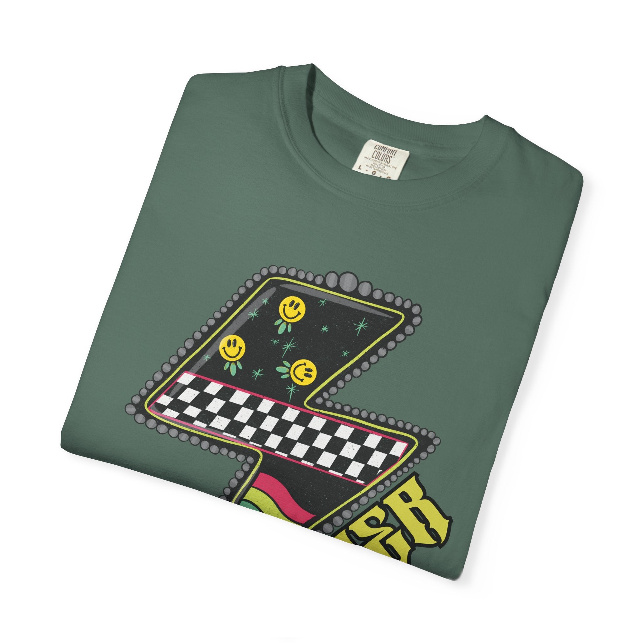 Lightning Bolt Graphic T‑Shirt — Retro Checker & 'Mother' Streetwear Tee