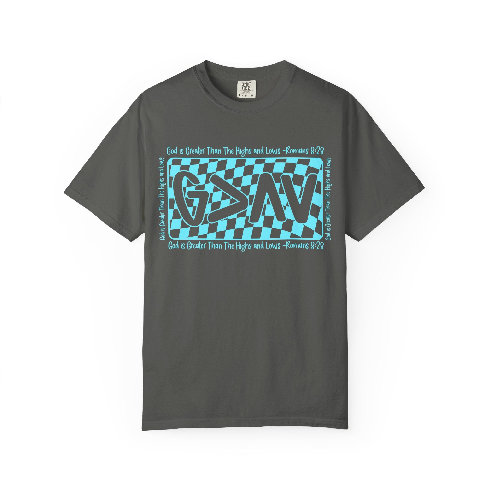 Grunge Checker 'G>AV' Graphic T-Shirt — Faith Verse Romans 9:26 Inspired Tee