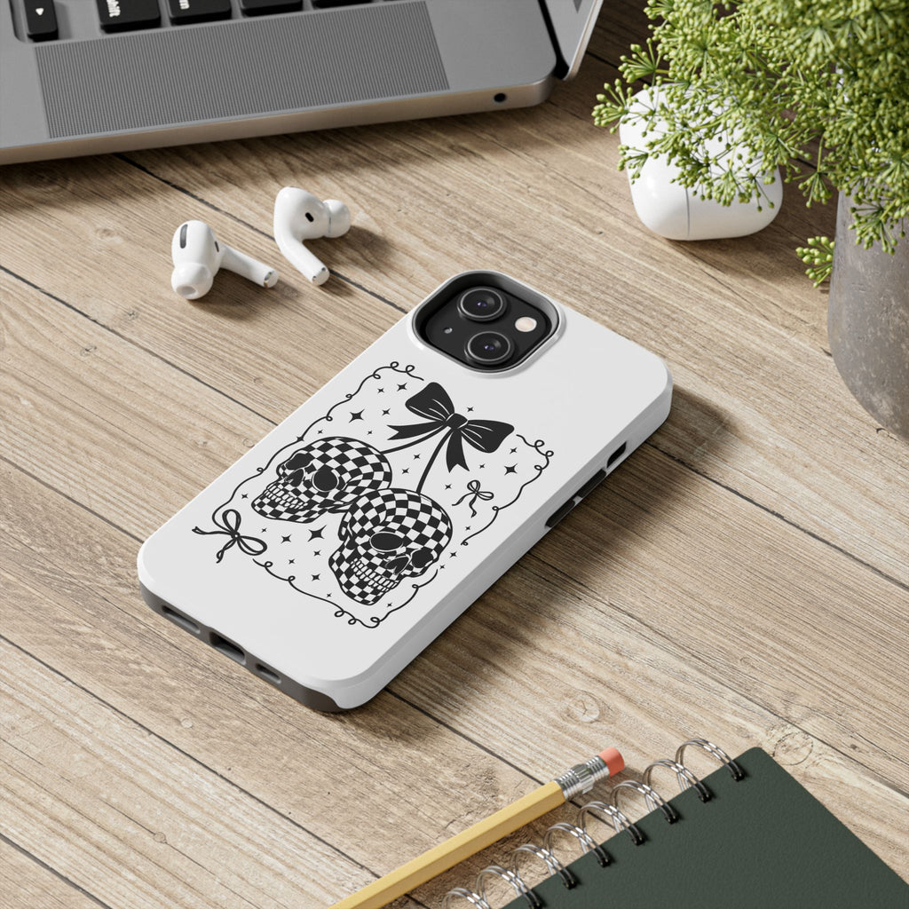 Skull Bow Phone Case - Checkerboard Gothic Tough Phone Case