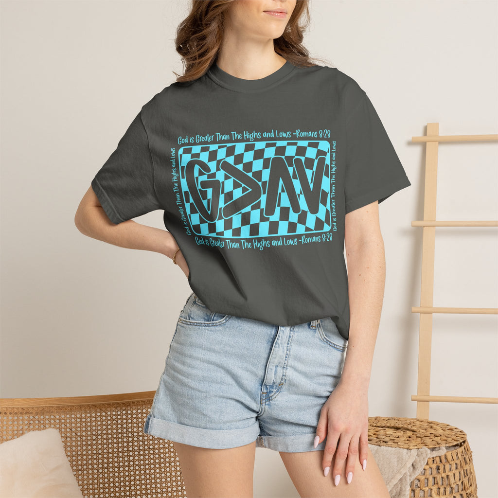 Grunge Checker 'G>AV' Graphic T-Shirt — Faith Verse Romans 9:26 Inspired Tee