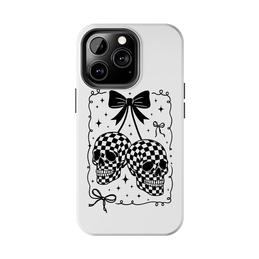 Skull Bow Phone Case - Checkerboard Gothic Tough Phone Case