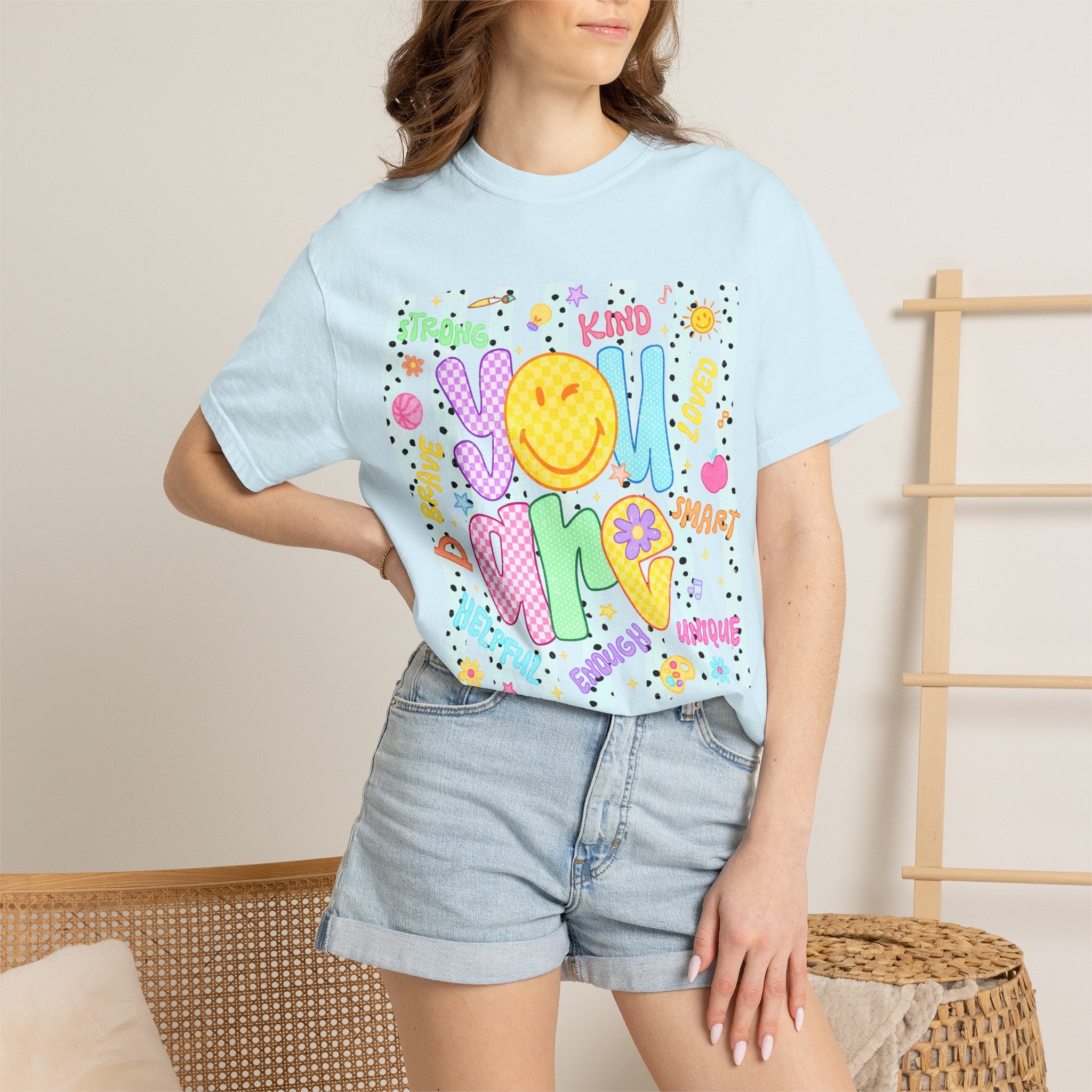 You Are Amazing T-Shirt — Positive Vibes Graphic Tee with Smiley & Kindness Doodle