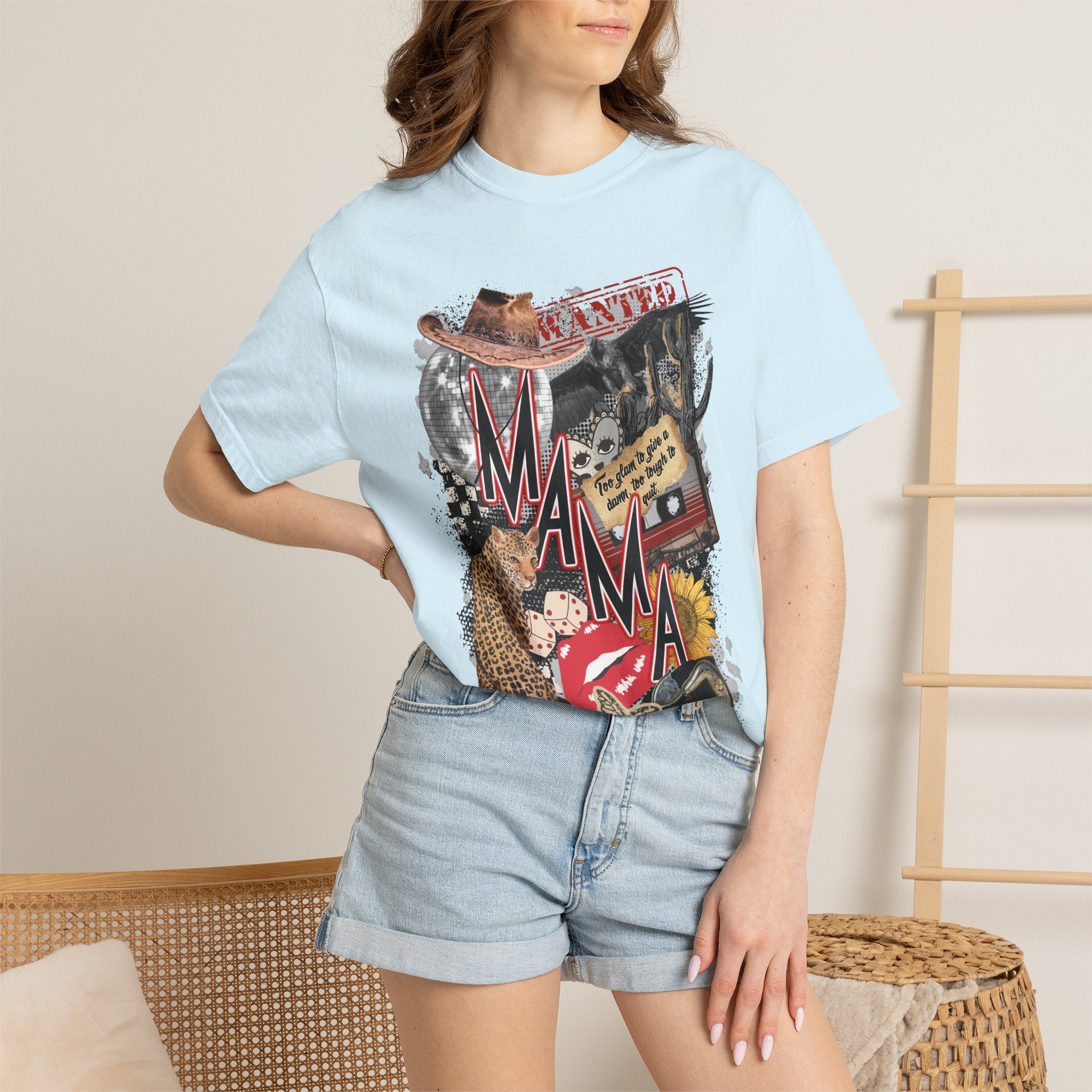 Mama Collage Graphic T-Shirt – Vintage Cowboy, Floral & Retro Icons