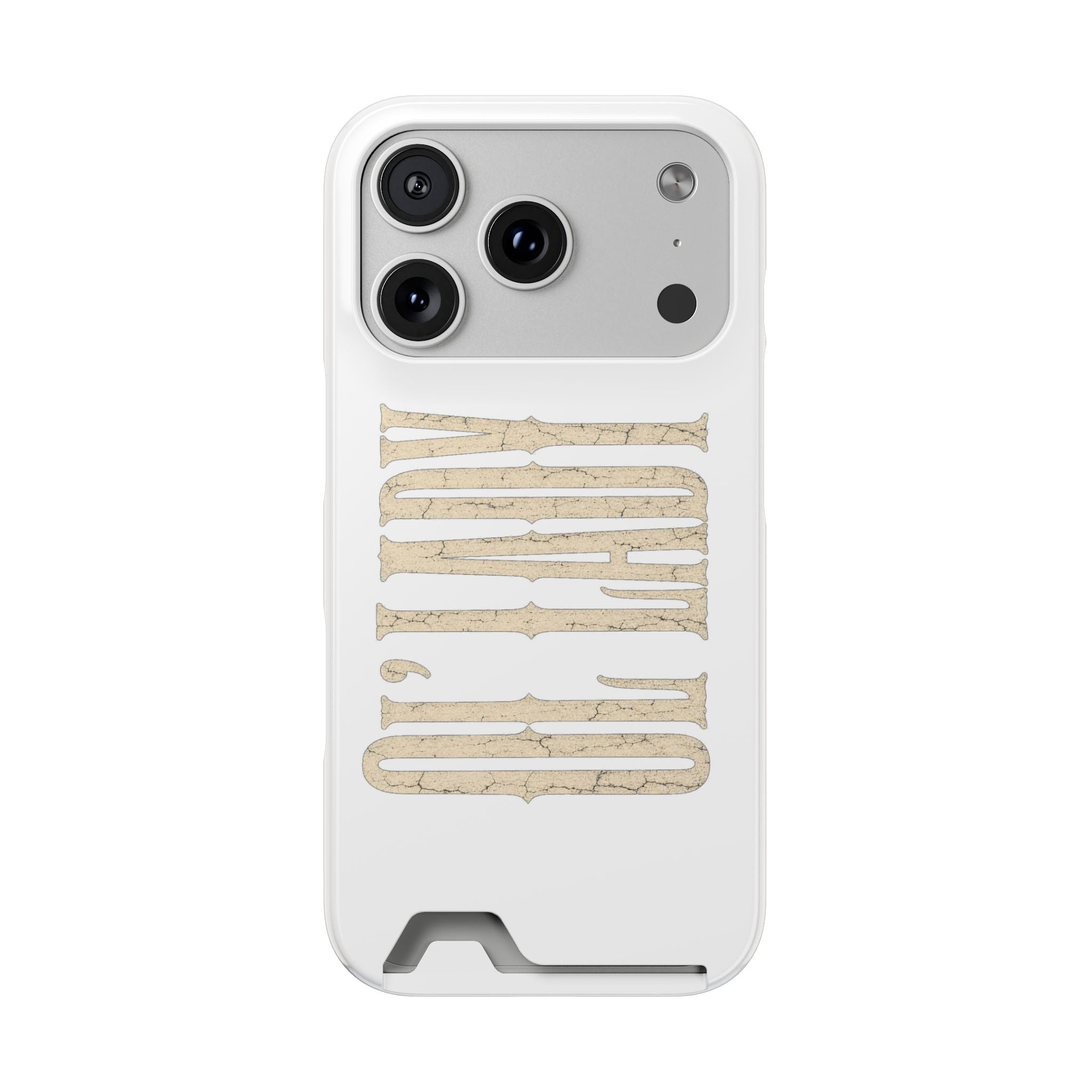 Card Holder Phone Case — Vintage Beige 'Old Soul' Typography