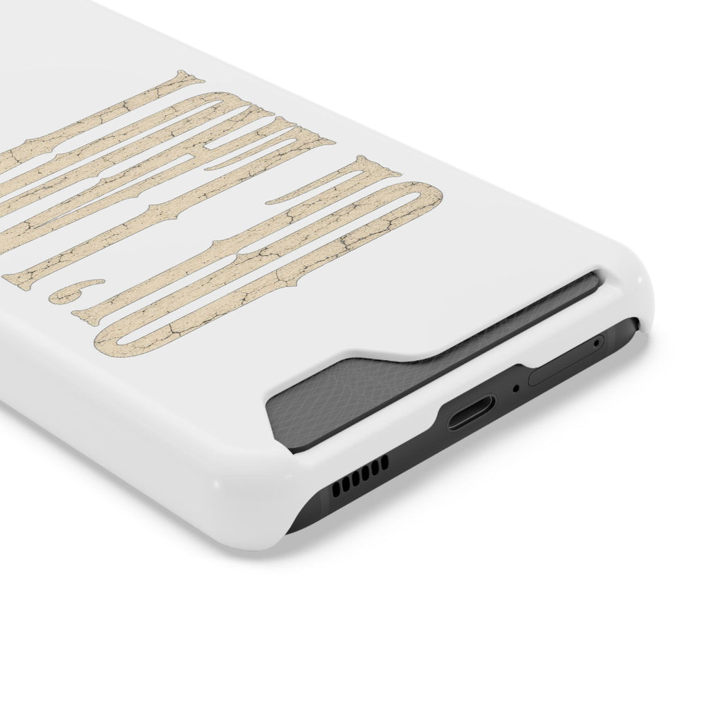 Card Holder Phone Case — Vintage Beige 'Old Soul' Typography