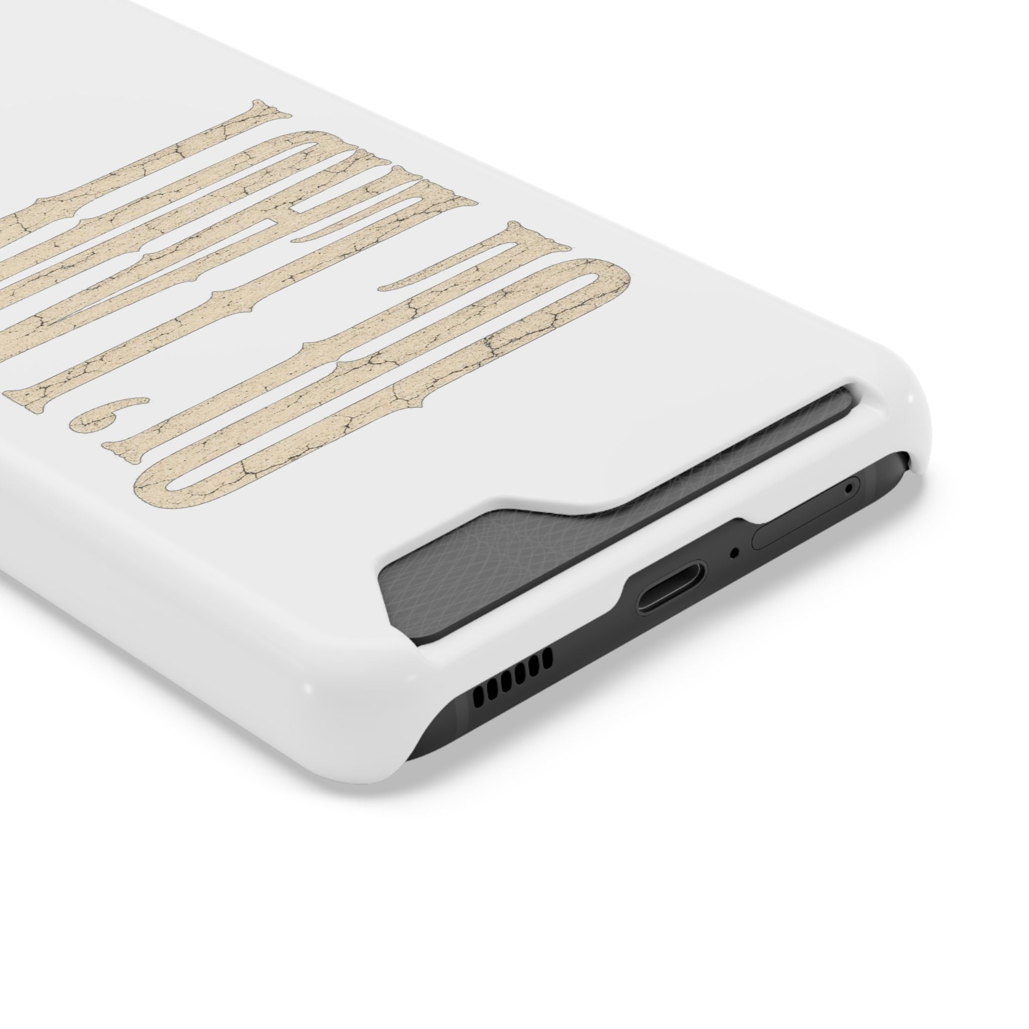 Card Holder Phone Case — Vintage Beige 'Old Soul' Typography