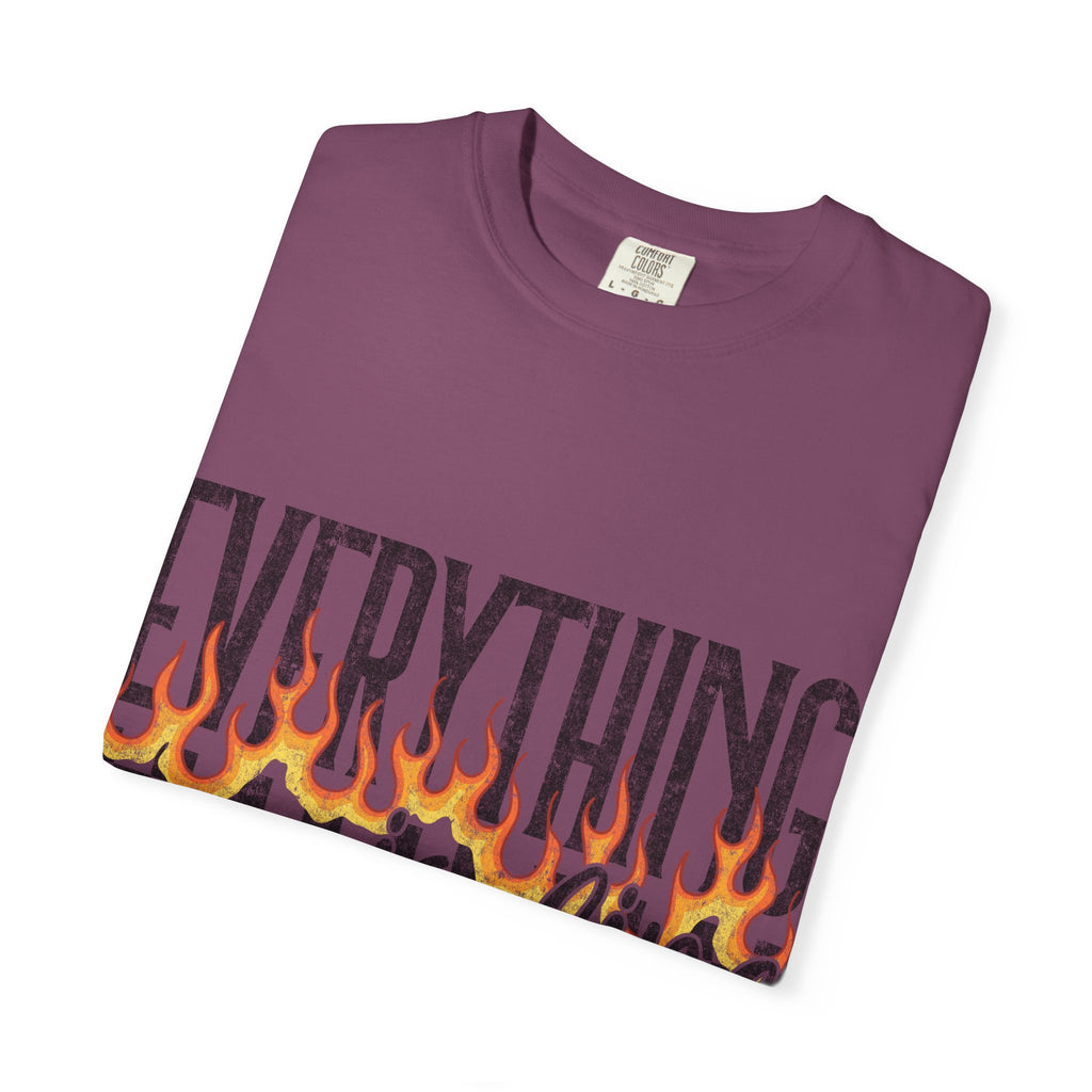 Everything Is Fine T-Shirt — Retro Flames & Checkerboard Graphic Tee
