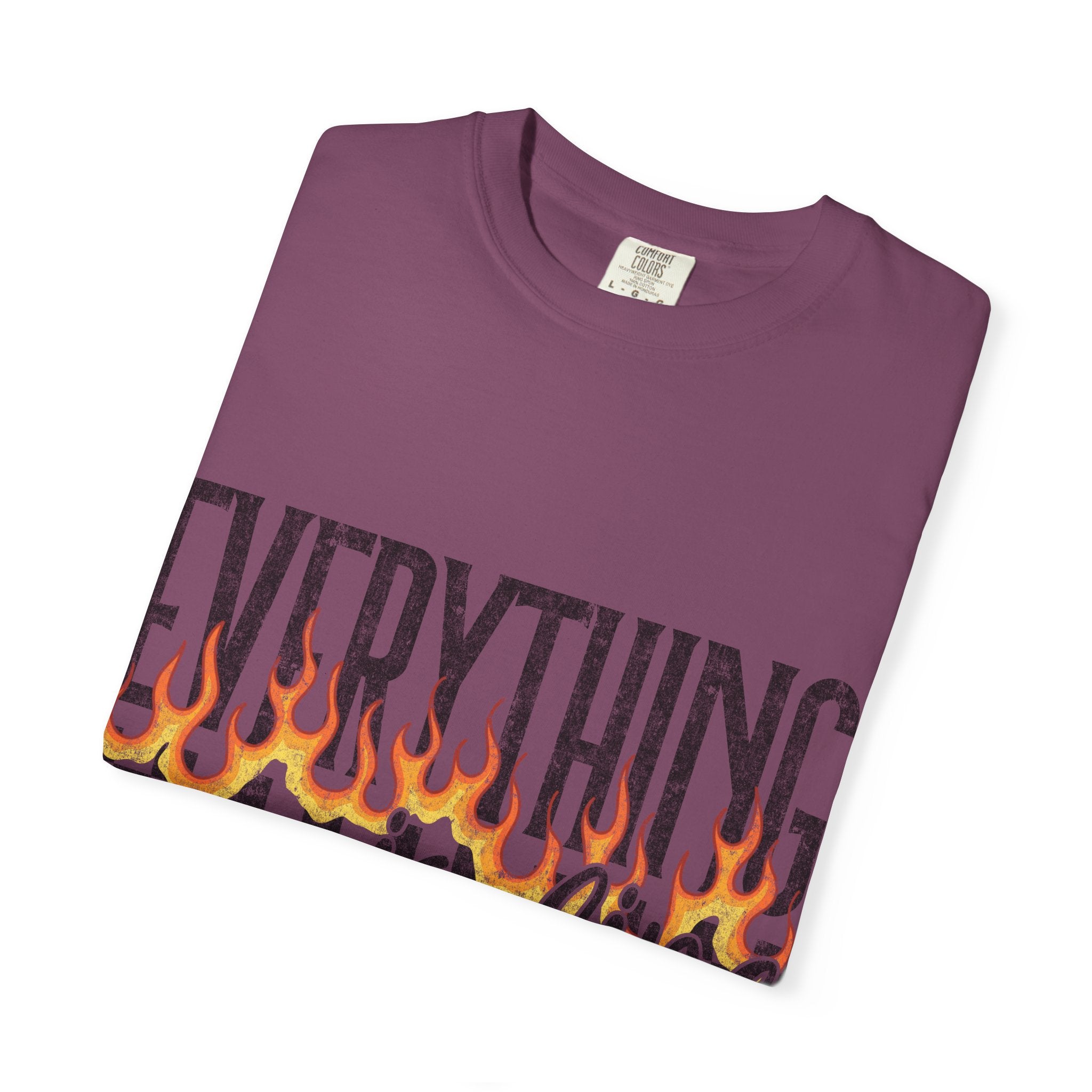 Everything Is Fine T-Shirt — Retro Flames & Checkerboard Graphic Tee