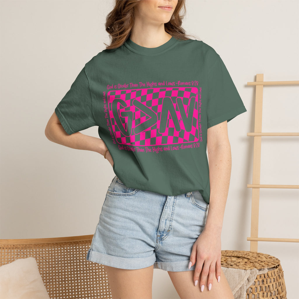 Good & Greater Checker Logo T-Shirt — Pink Graphic Tee