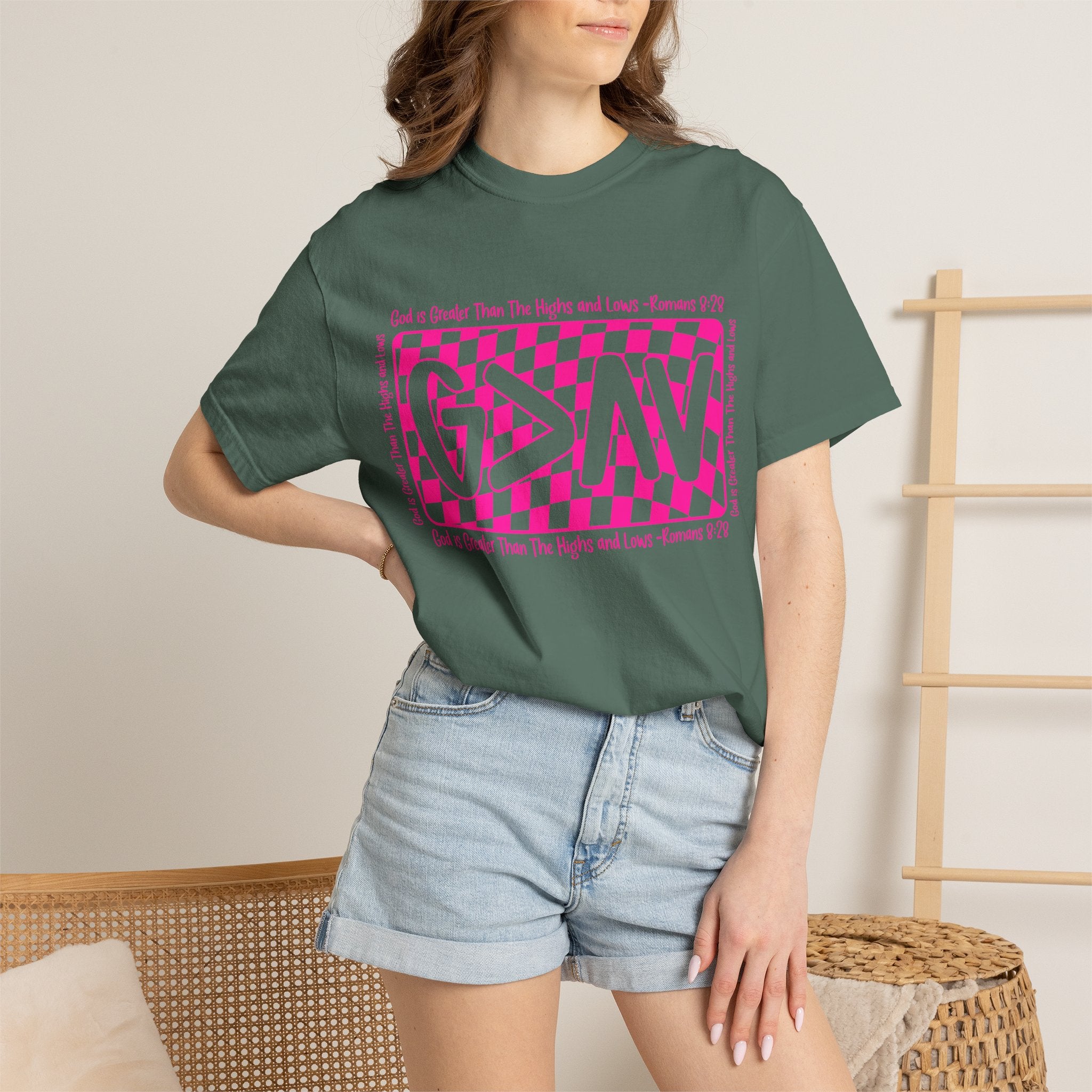 Good & Greater Checker Logo T-Shirt — Pink Graphic Tee