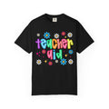 Teacher Aid T-Shirt — Colorful Retro Flower Checkerboard Design