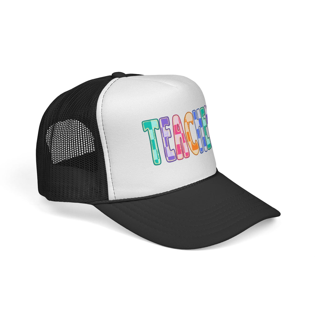 Teacher Trucker Hat — Colorful Patchwork Educator Cap