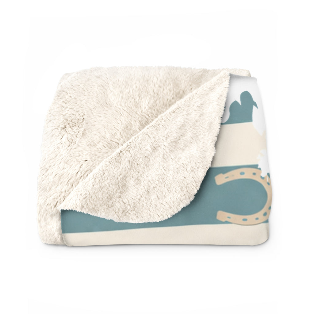 Home Sherpa Fleece Blanket — Rustic Horseshoe Striped Cozy Throw