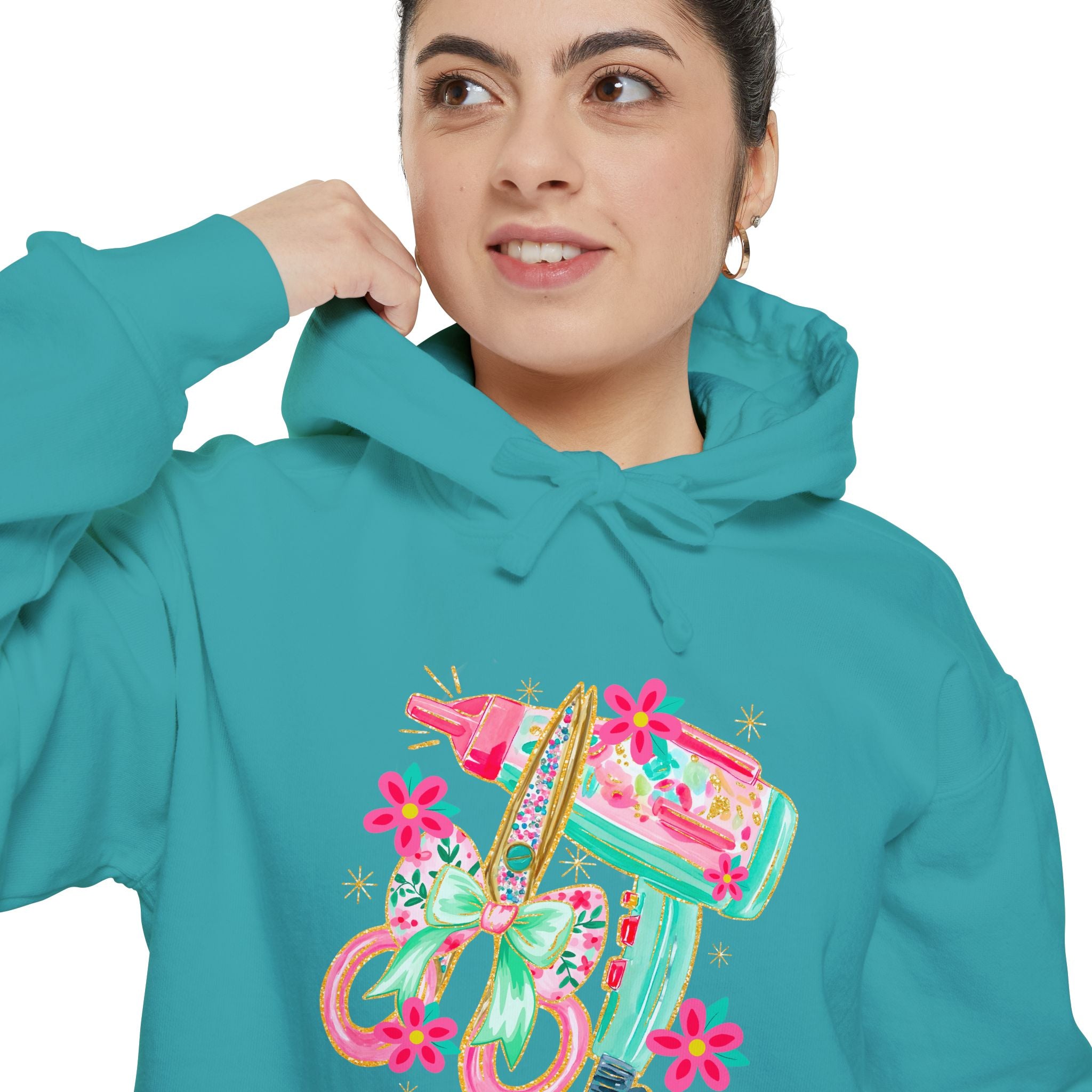 White Floral Scooter Hoodie — Retro Pink & Teal Vespa Design