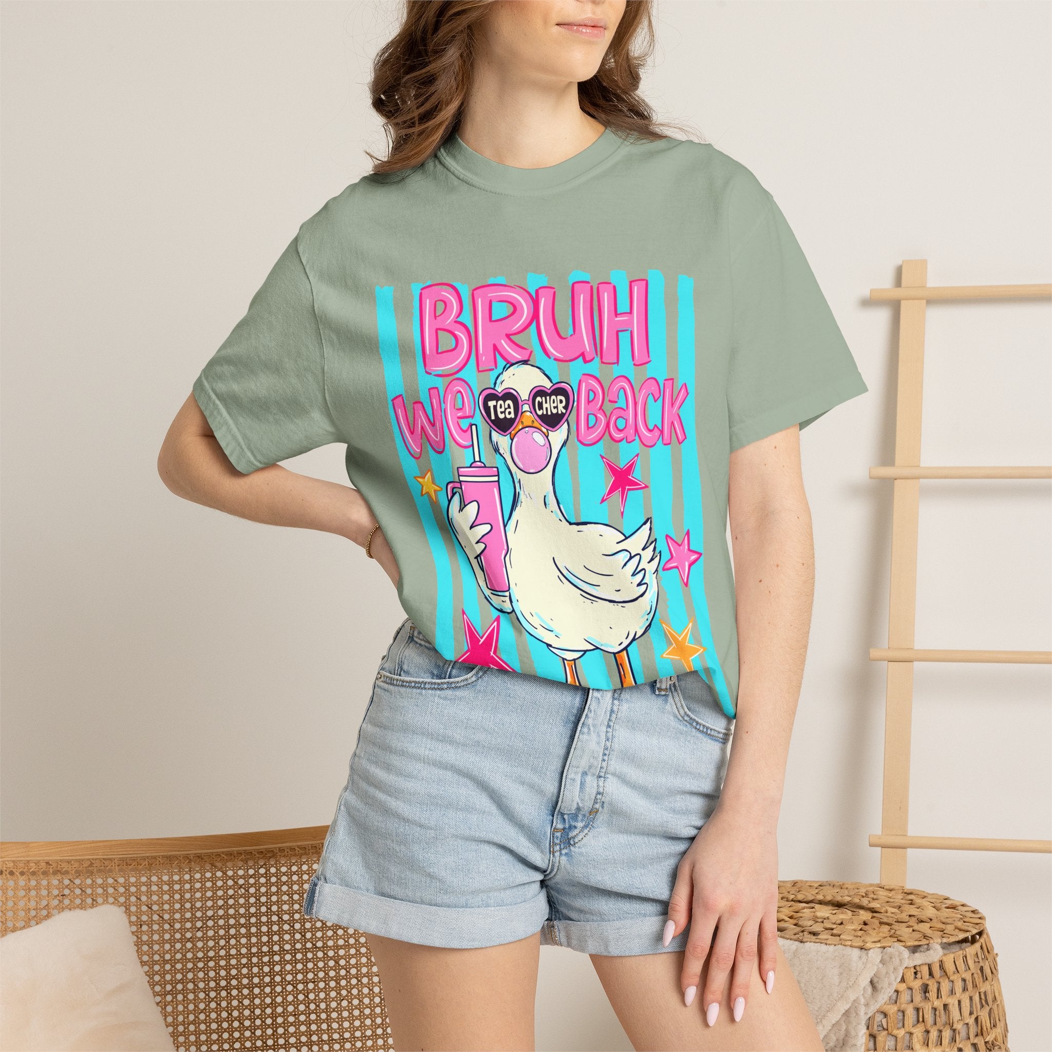 T‑Shirt — 'Bruh We Back' Duck Graphic Tee (Retro Pastel Streetwear)